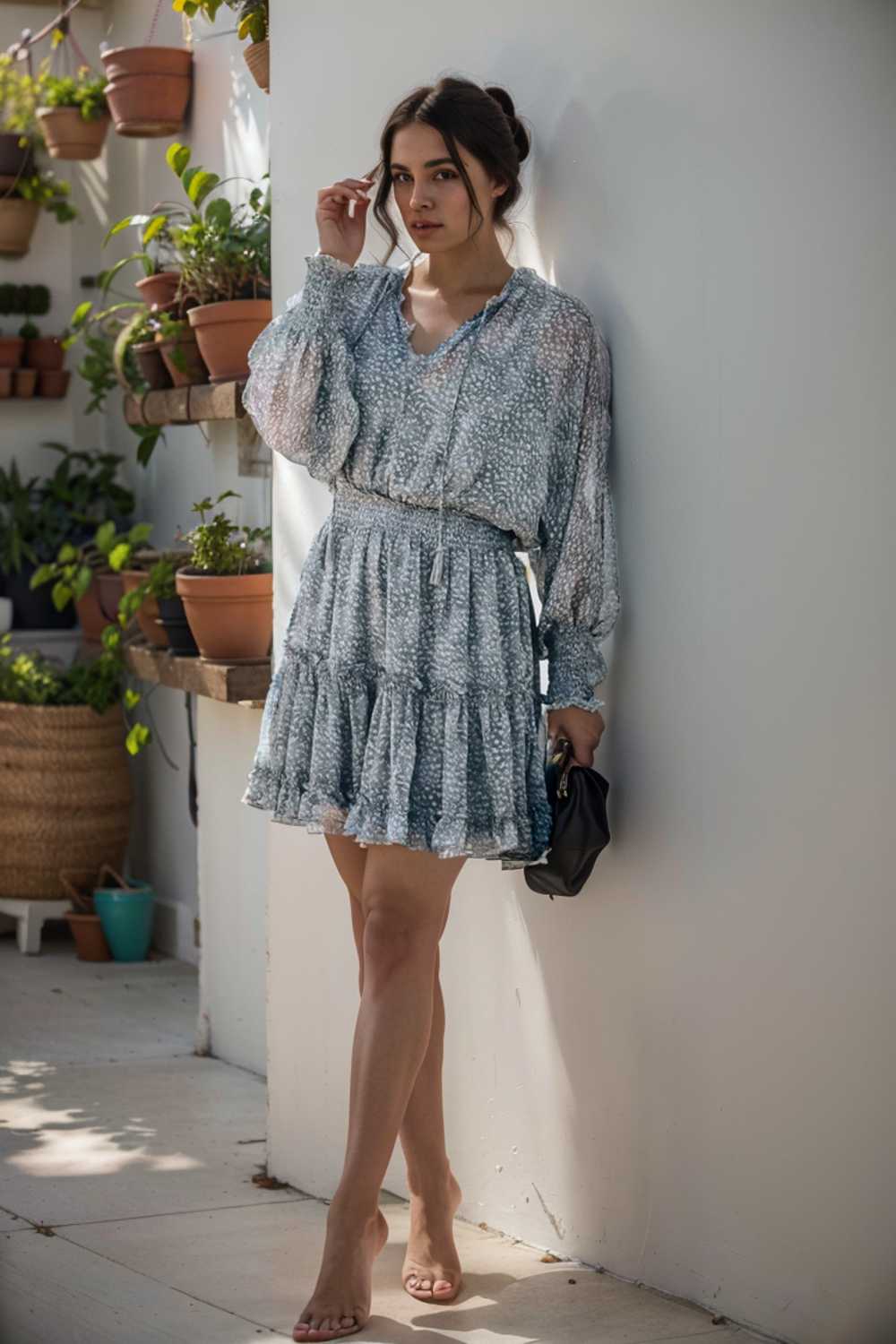 loose leopard print v neck dress drop shoulder a line closed cape paneled 109894