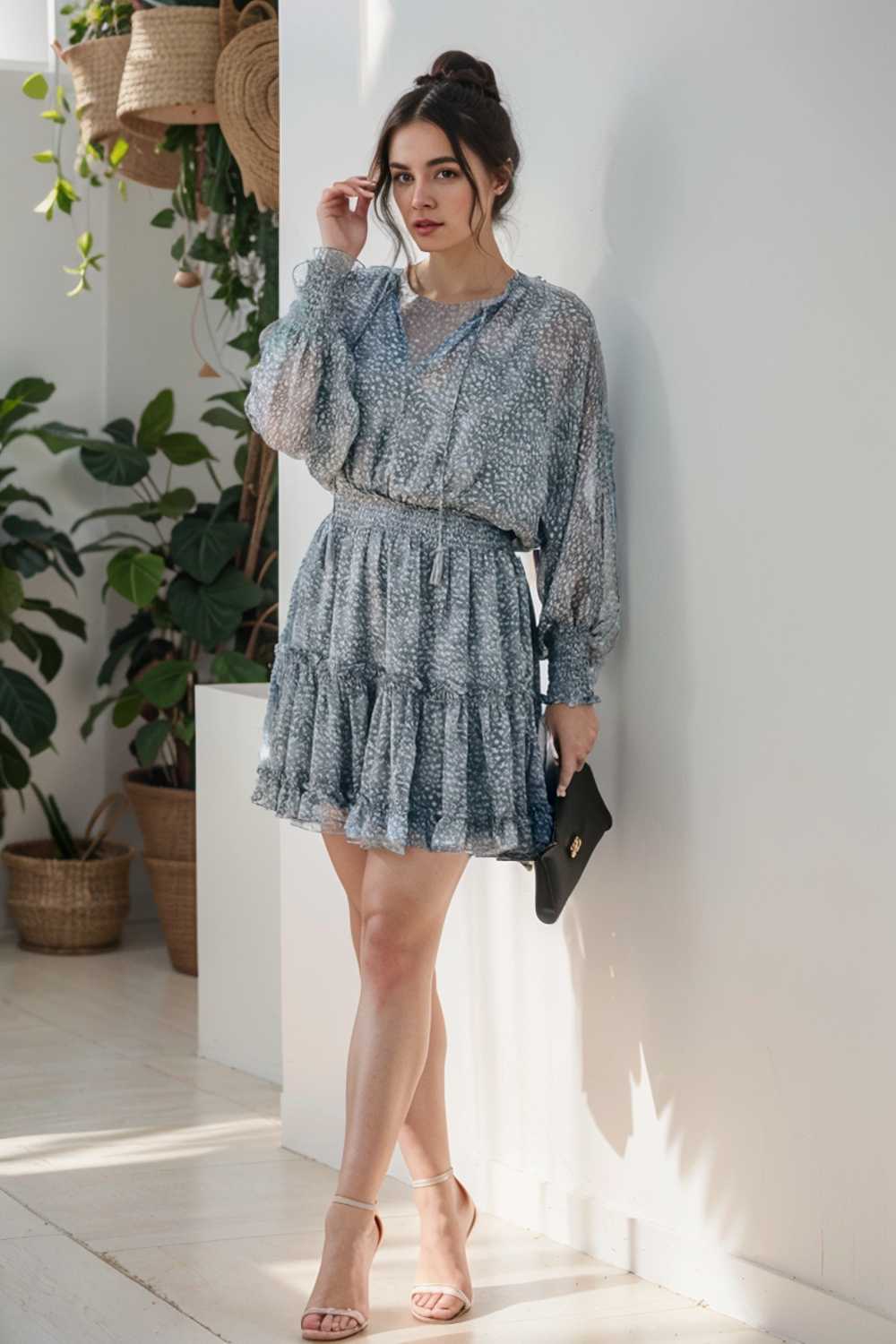 loose leopard print v neck dress drop shoulder a line closed cape paneled 109893