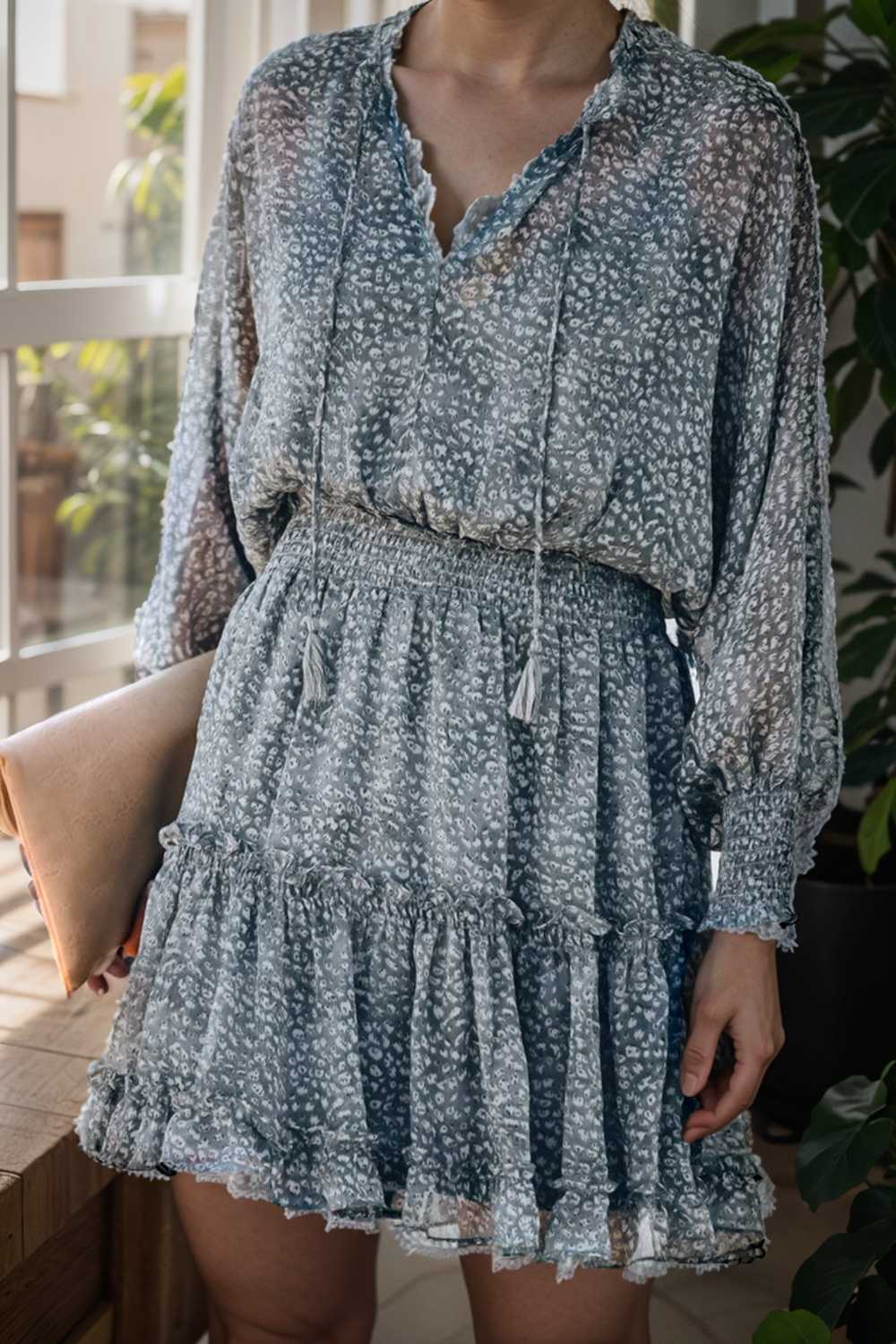 loose leopard print v neck dress drop shoulder a line closed cape paneled 115717