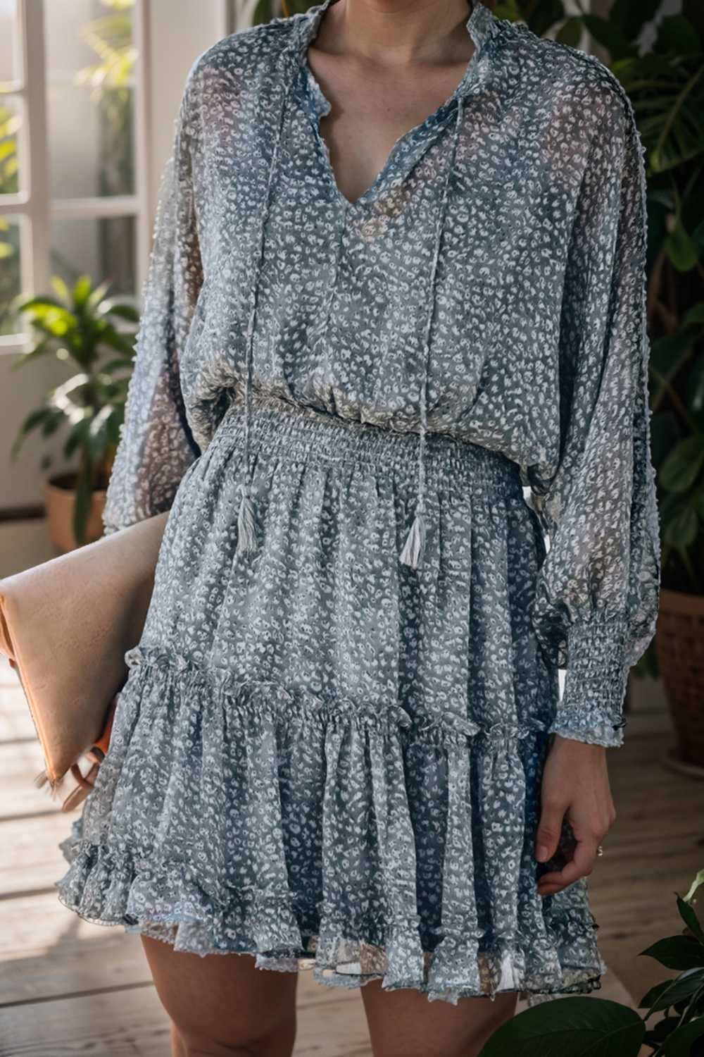 loose leopard print v neck dress drop shoulder a line closed cape paneled 129650