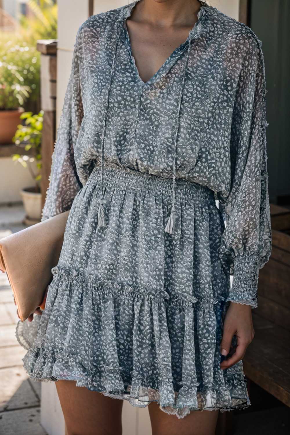 loose leopard print v neck dress drop shoulder a line closed cape paneled 107367