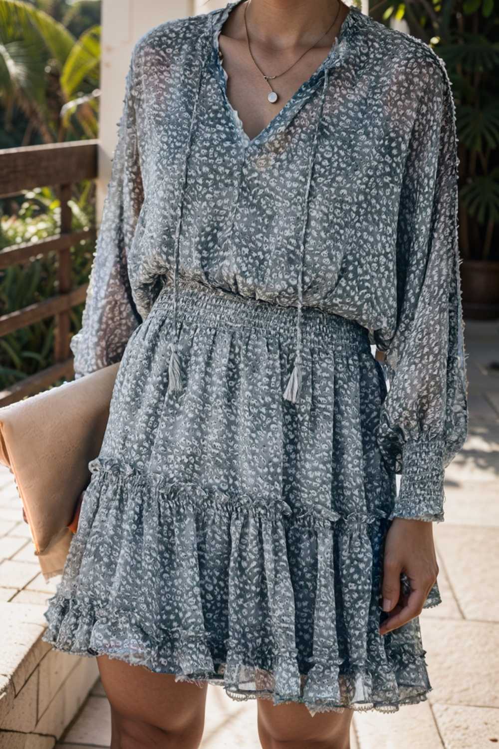 loose leopard print v neck dress drop shoulder a line closed cape paneled 132864