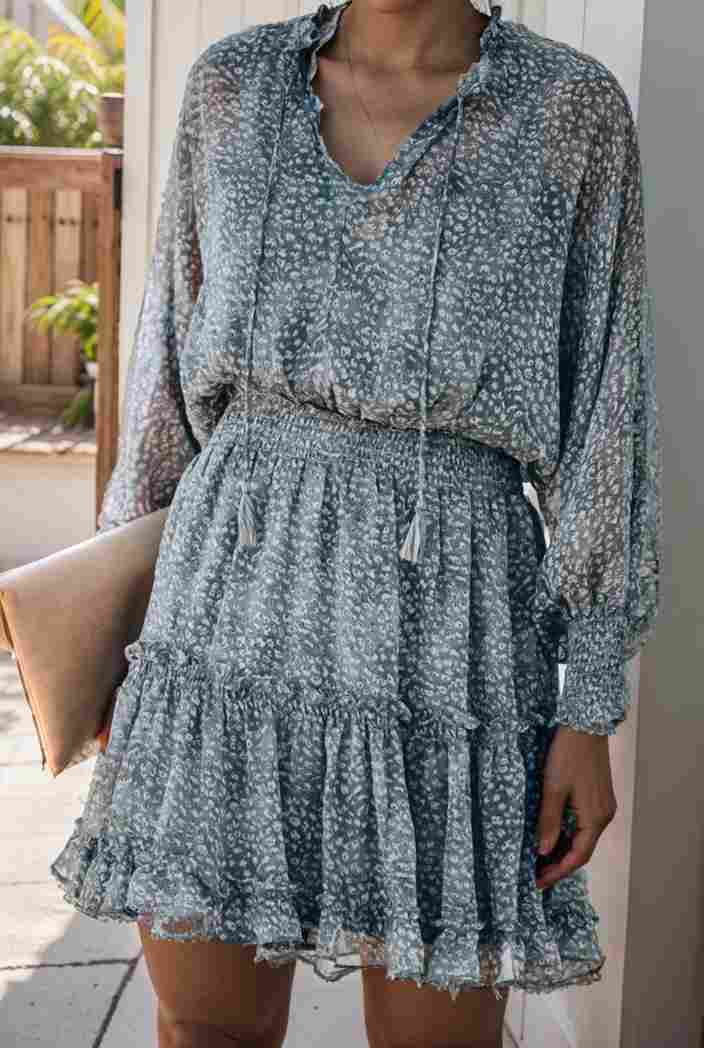 loose leopard print v neck dress drop shoulder a line closed cape paneled 131171