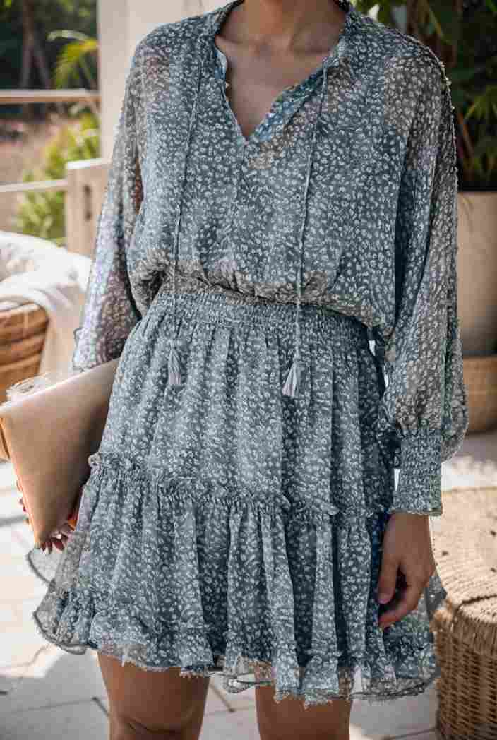 loose leopard print v neck dress drop shoulder a line closed cape paneled 118784