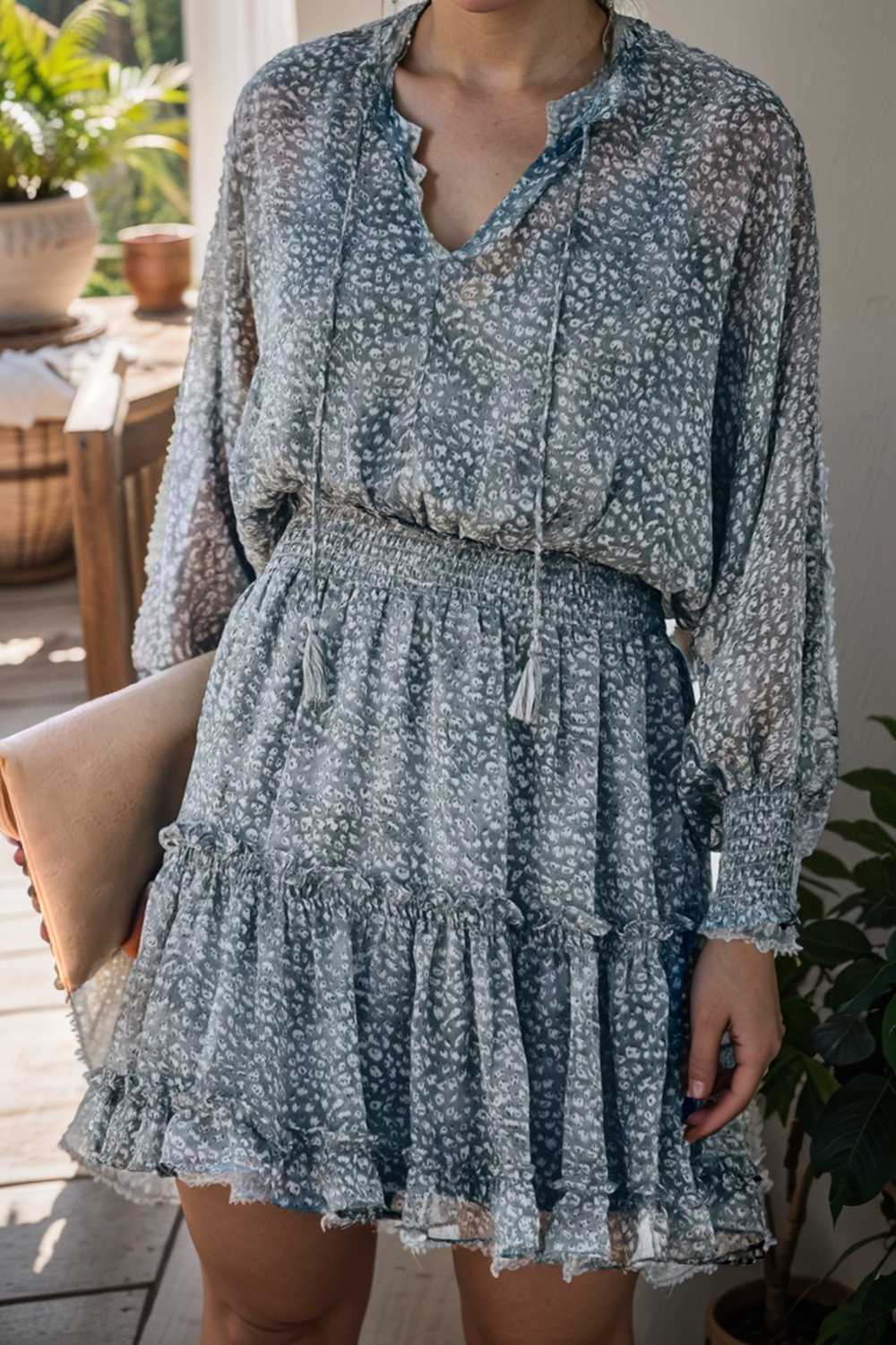 loose leopard print v neck dress drop shoulder a line closed cape paneled 136562