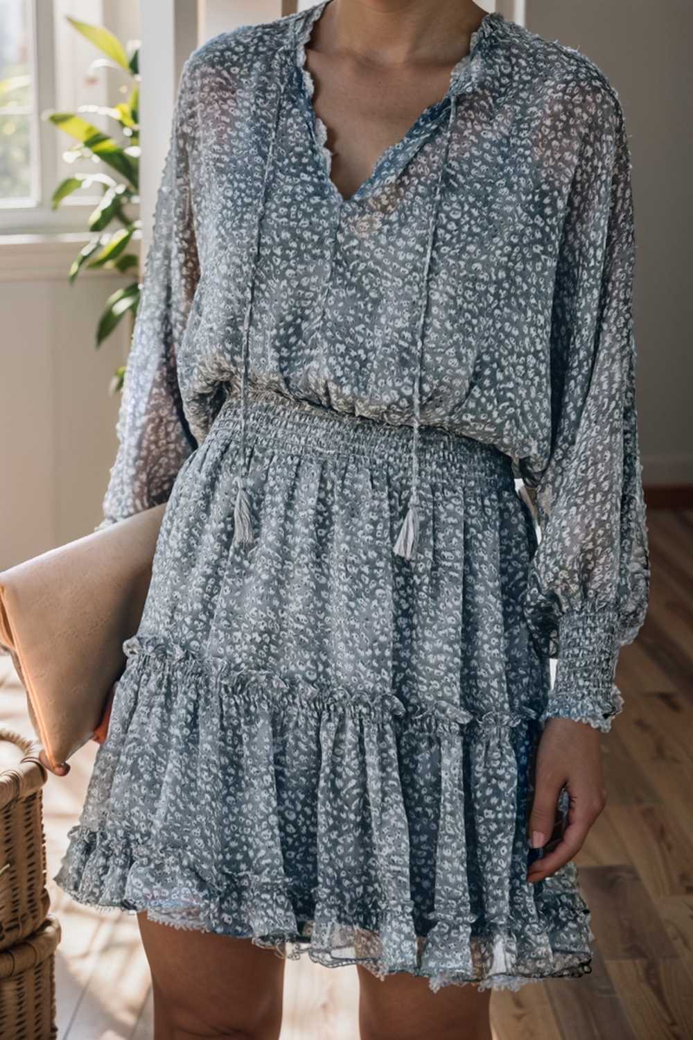 loose leopard print v neck dress drop shoulder a line closed cape paneled 136561