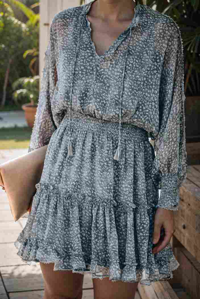 loose leopard print v neck dress drop shoulder a line closed cape paneled 118783