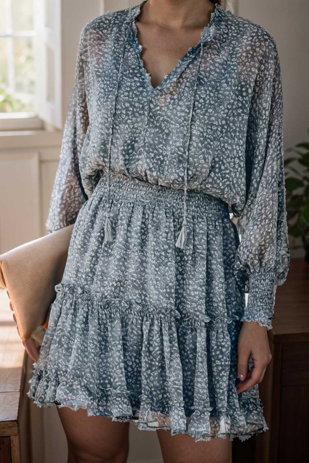 loose leopard print v neck dress drop shoulder a line closed cape paneled 136560
