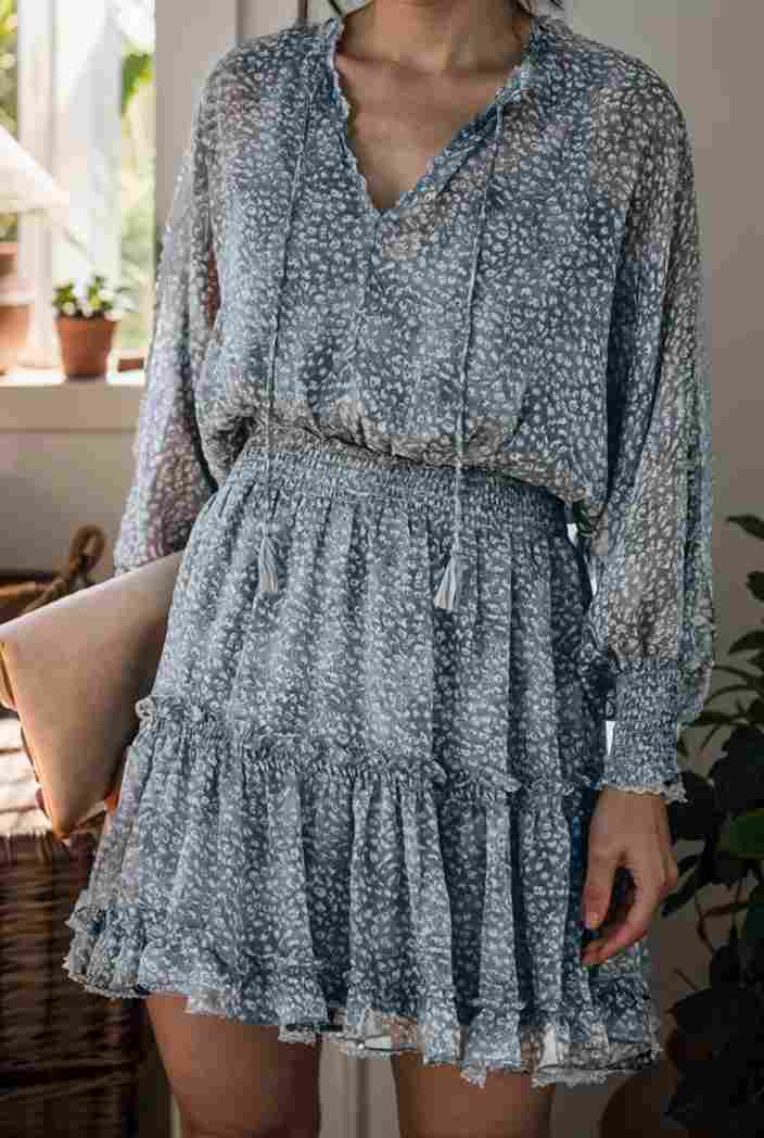 loose leopard print v neck dress drop shoulder a line closed cape paneled 118781