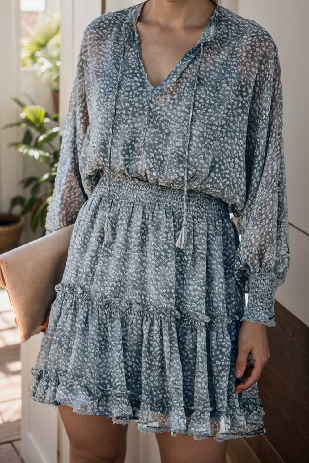 loose leopard print v neck dress drop shoulder a line closed cape paneled 132861