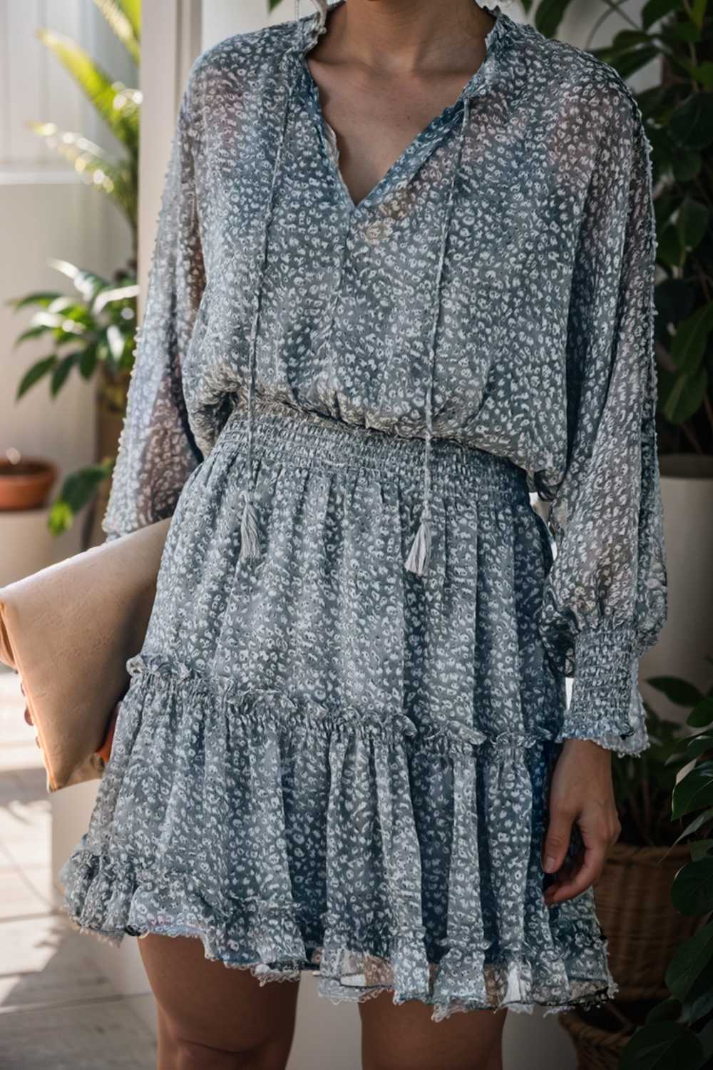 loose leopard print v neck dress drop shoulder a line closed cape paneled 115713
