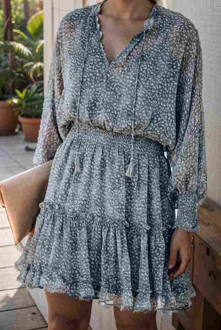 loose leopard print v neck dress drop shoulder a line closed cape paneled 118780