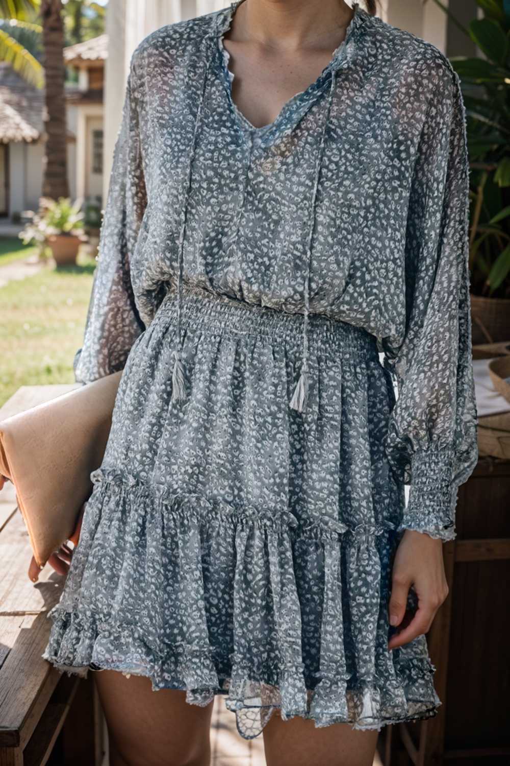 loose leopard print v neck dress drop shoulder a line closed cape paneled 115712