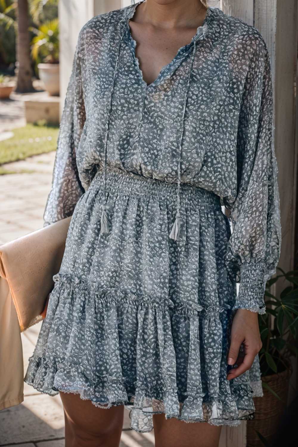 loose leopard print v neck dress drop shoulder a line closed cape paneled 109885