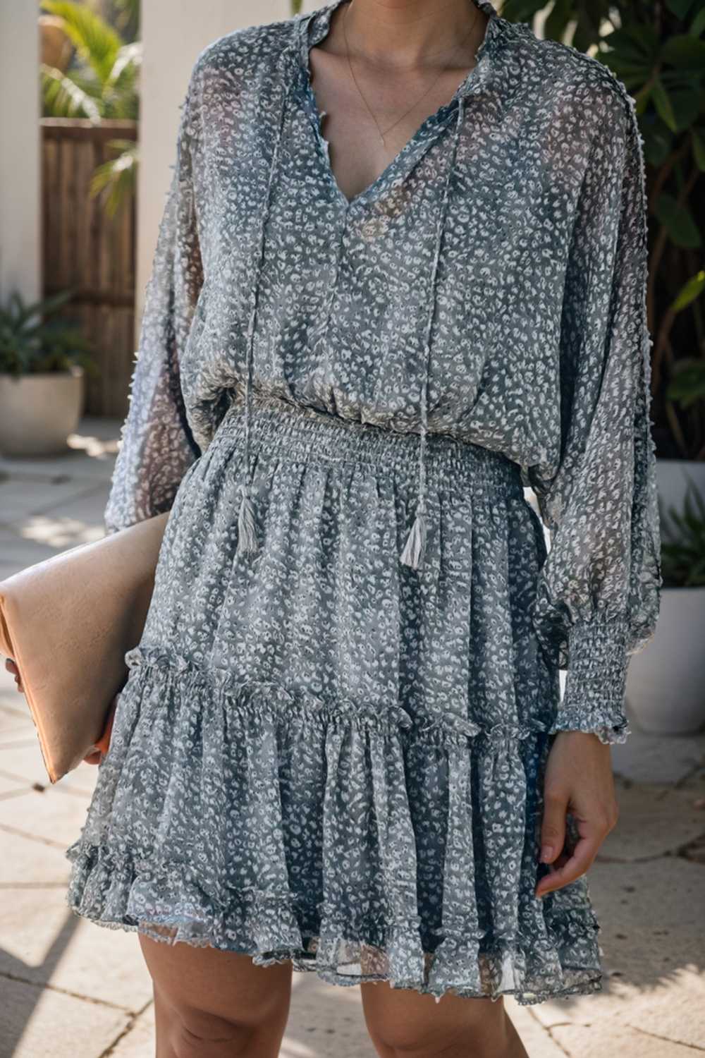 loose leopard print v neck dress drop shoulder a line closed cape paneled 132858