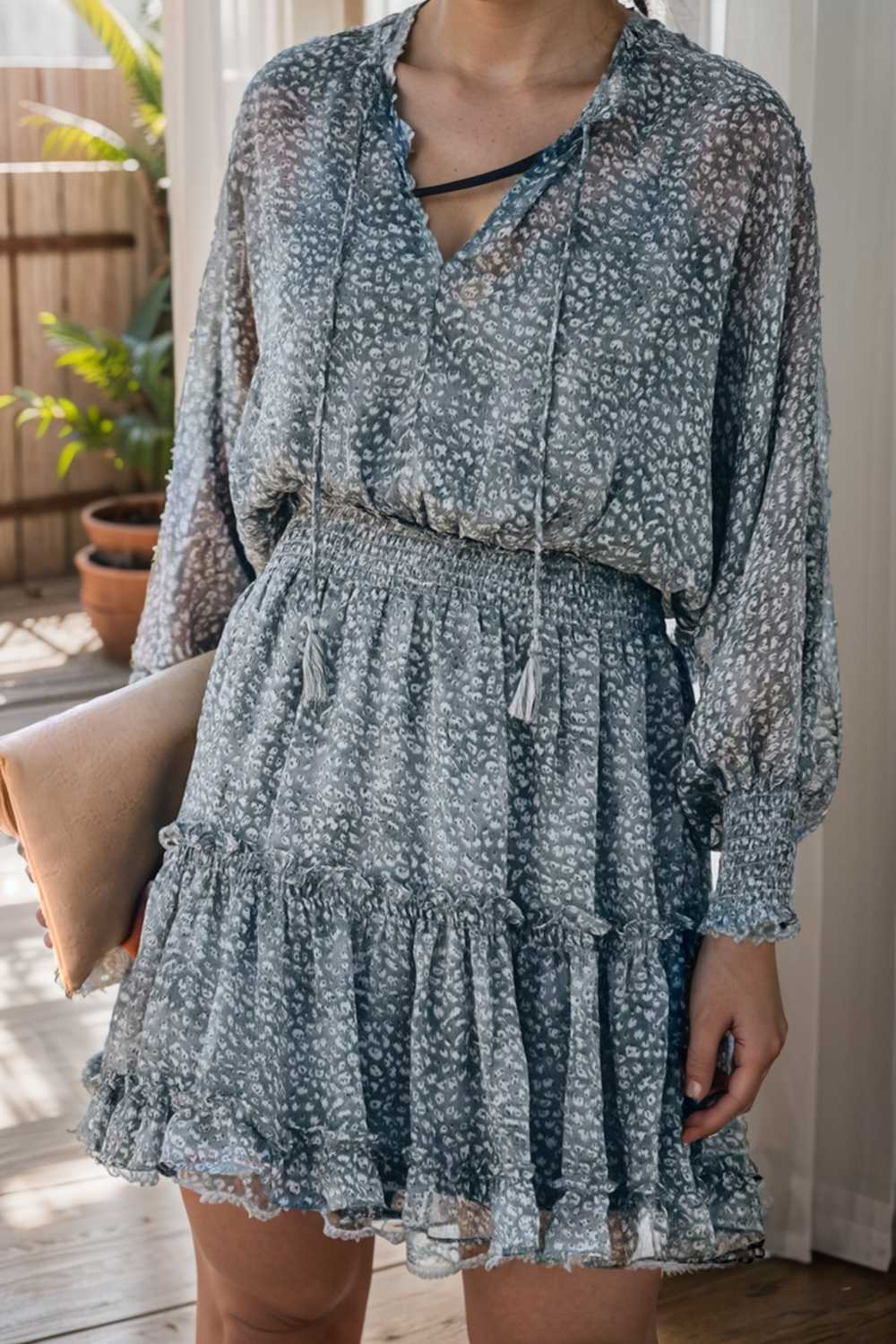 loose leopard print v neck dress drop shoulder a line closed cape paneled 109882