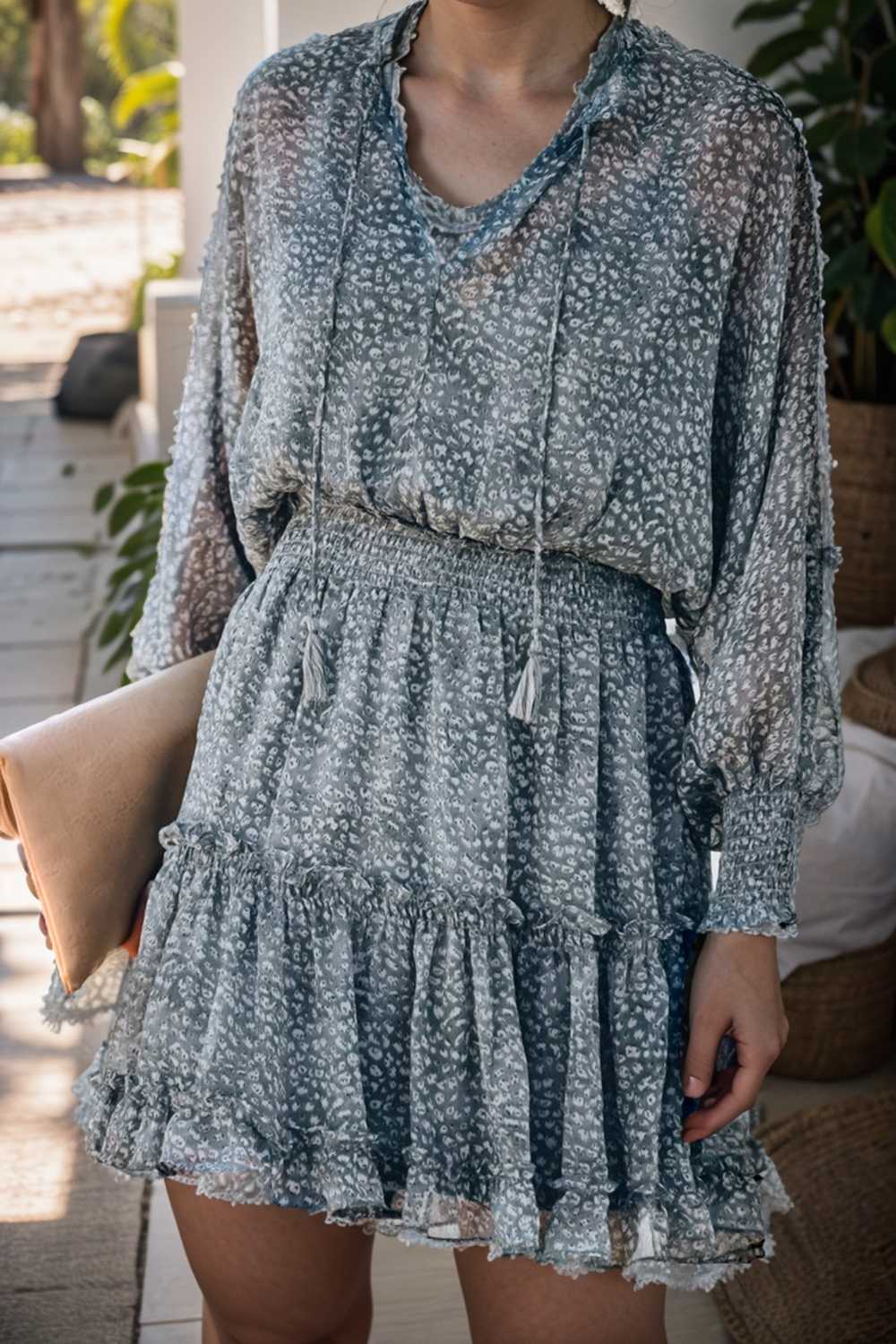loose leopard print v neck dress drop shoulder a line closed cape paneled 109878