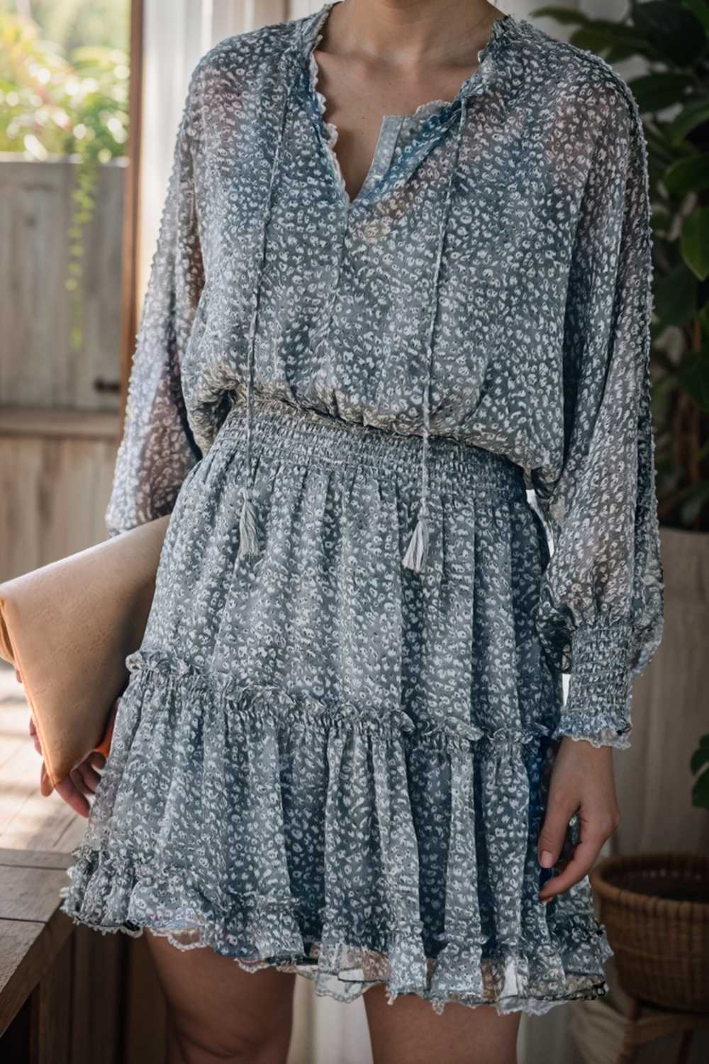 loose leopard print v neck dress drop shoulder a line closed cape paneled 141704