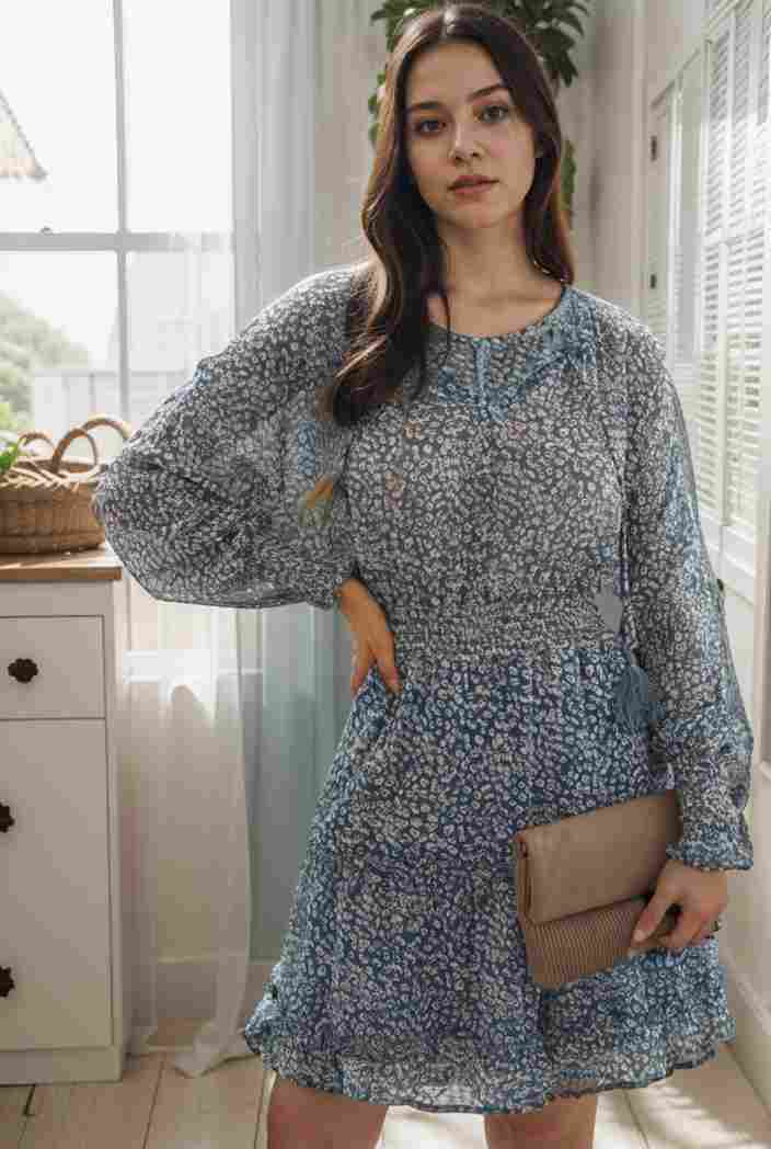 loose leopard print v neck dress drop shoulder a line closed cape paneled 130220
