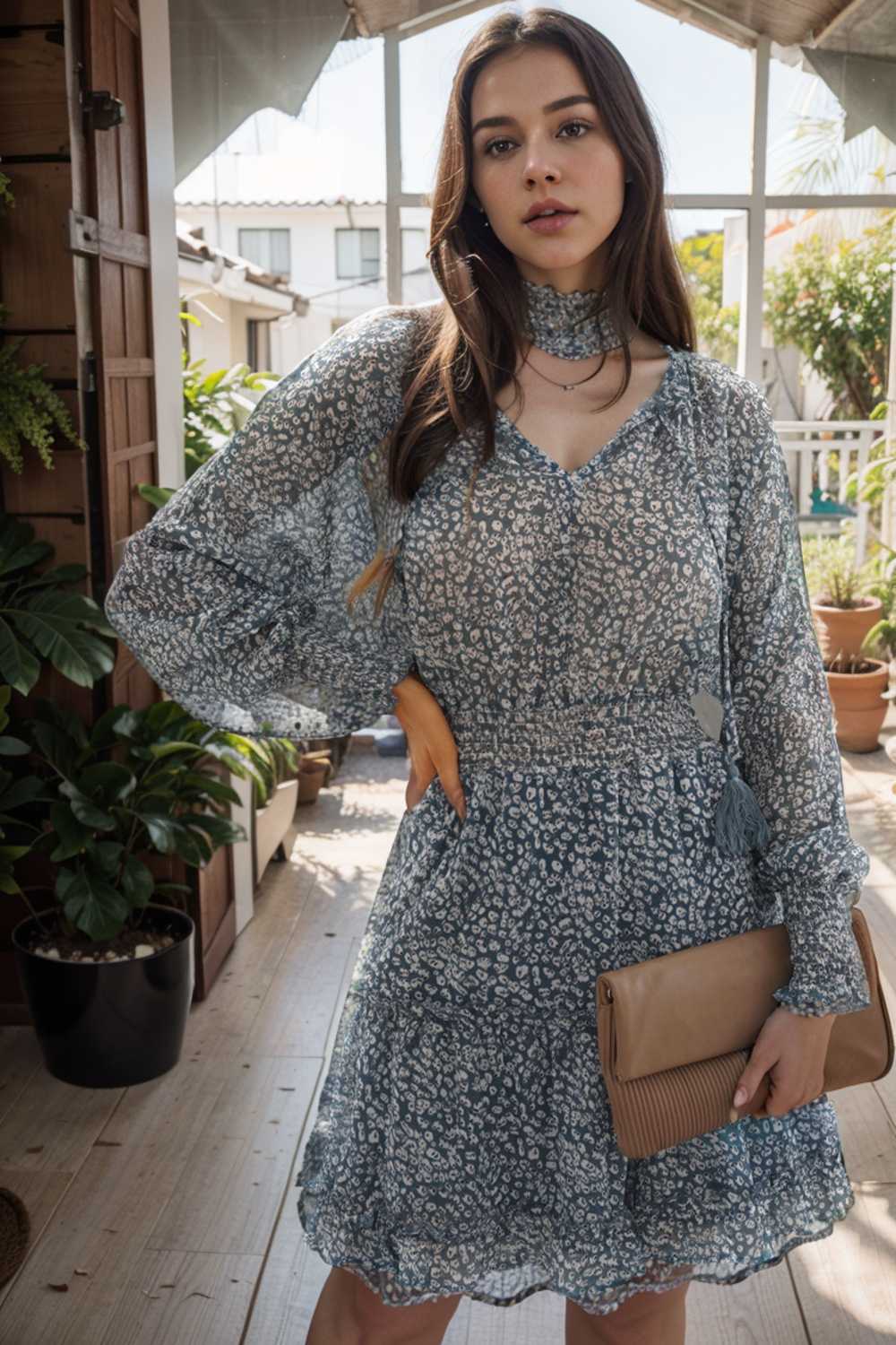 loose leopard print v neck dress drop shoulder a line closed cape paneled 141703