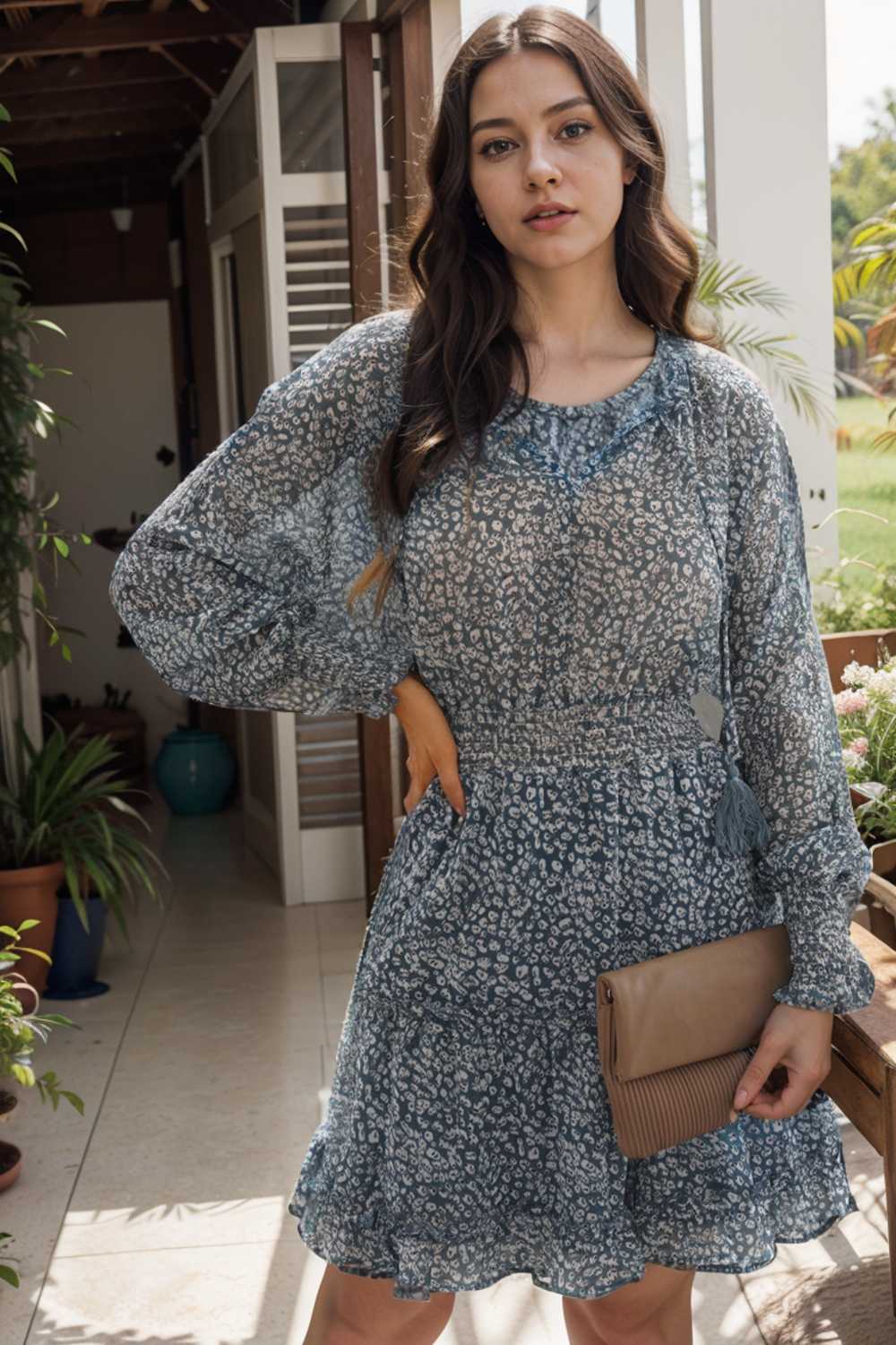 loose leopard print v neck dress drop shoulder a line closed cape paneled 132855
