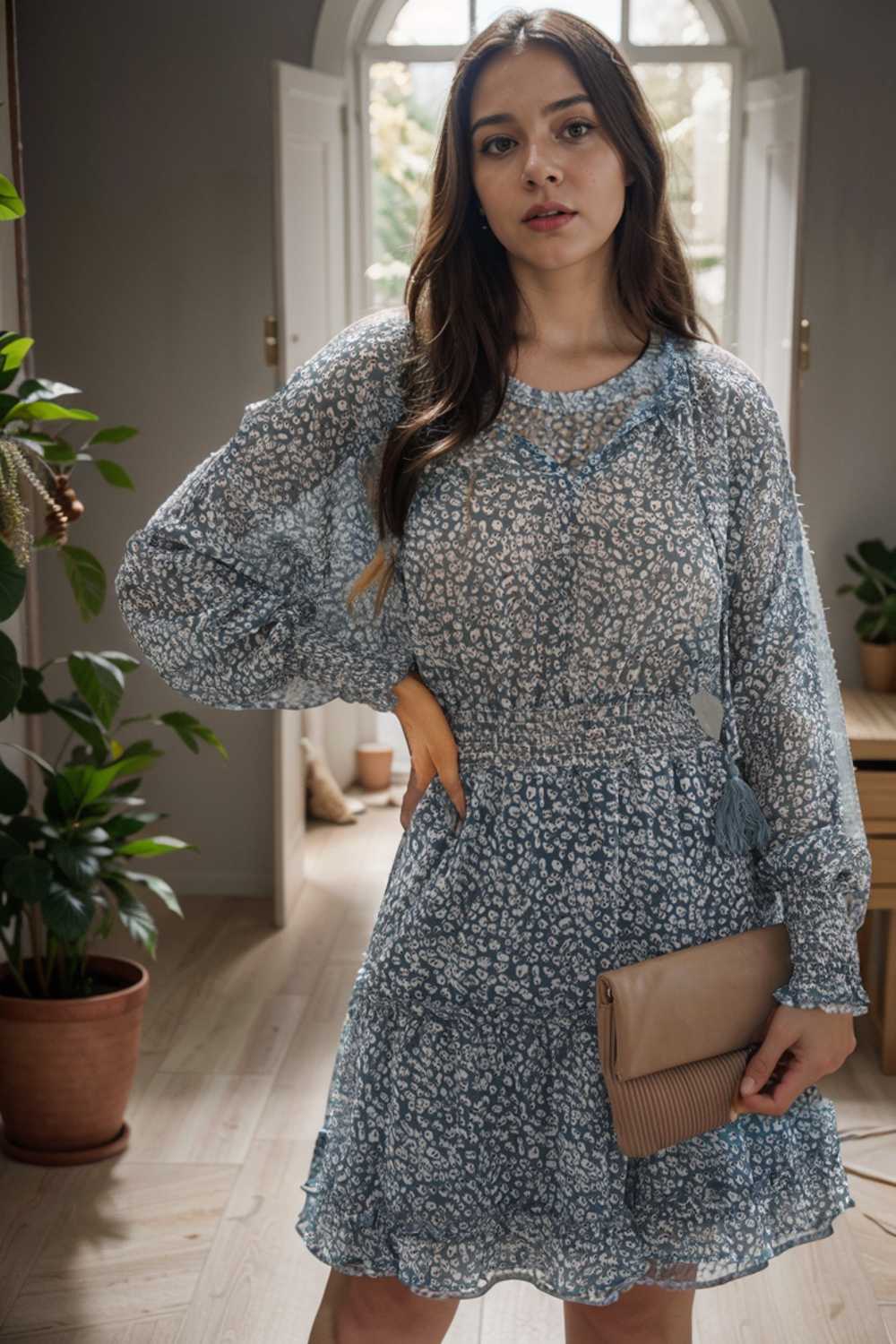 loose leopard print v neck dress drop shoulder a line closed cape paneled 111825
