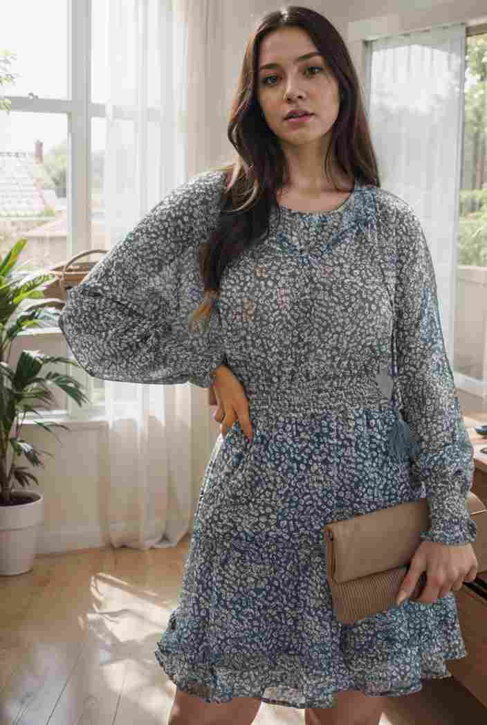 loose leopard print v neck dress drop shoulder a line closed cape paneled 118778