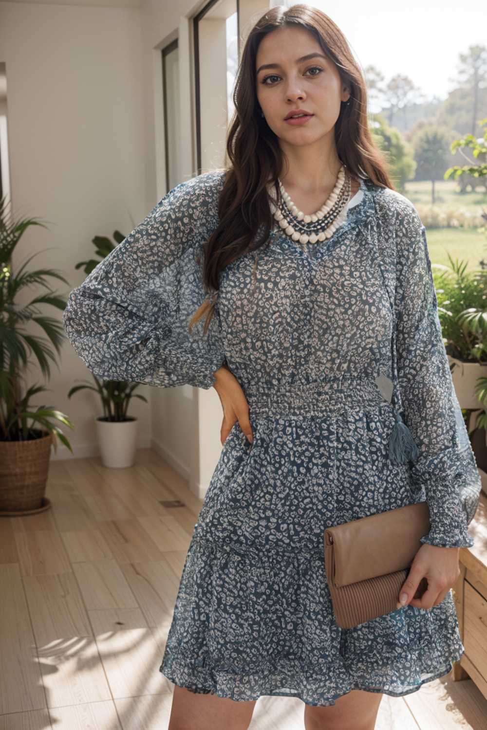 loose leopard print v neck dress drop shoulder a line closed cape paneled 111823