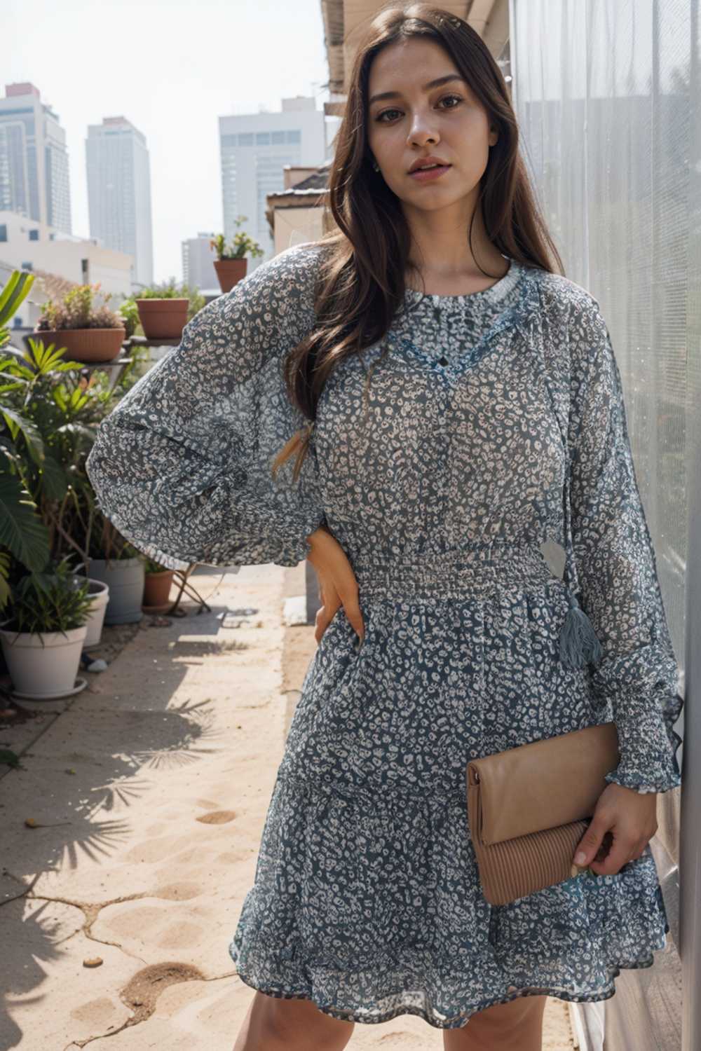 loose leopard print v neck dress drop shoulder a line closed cape paneled 115702