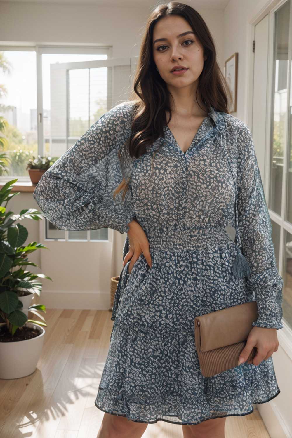 loose leopard print v neck dress drop shoulder a line closed cape paneled 130349