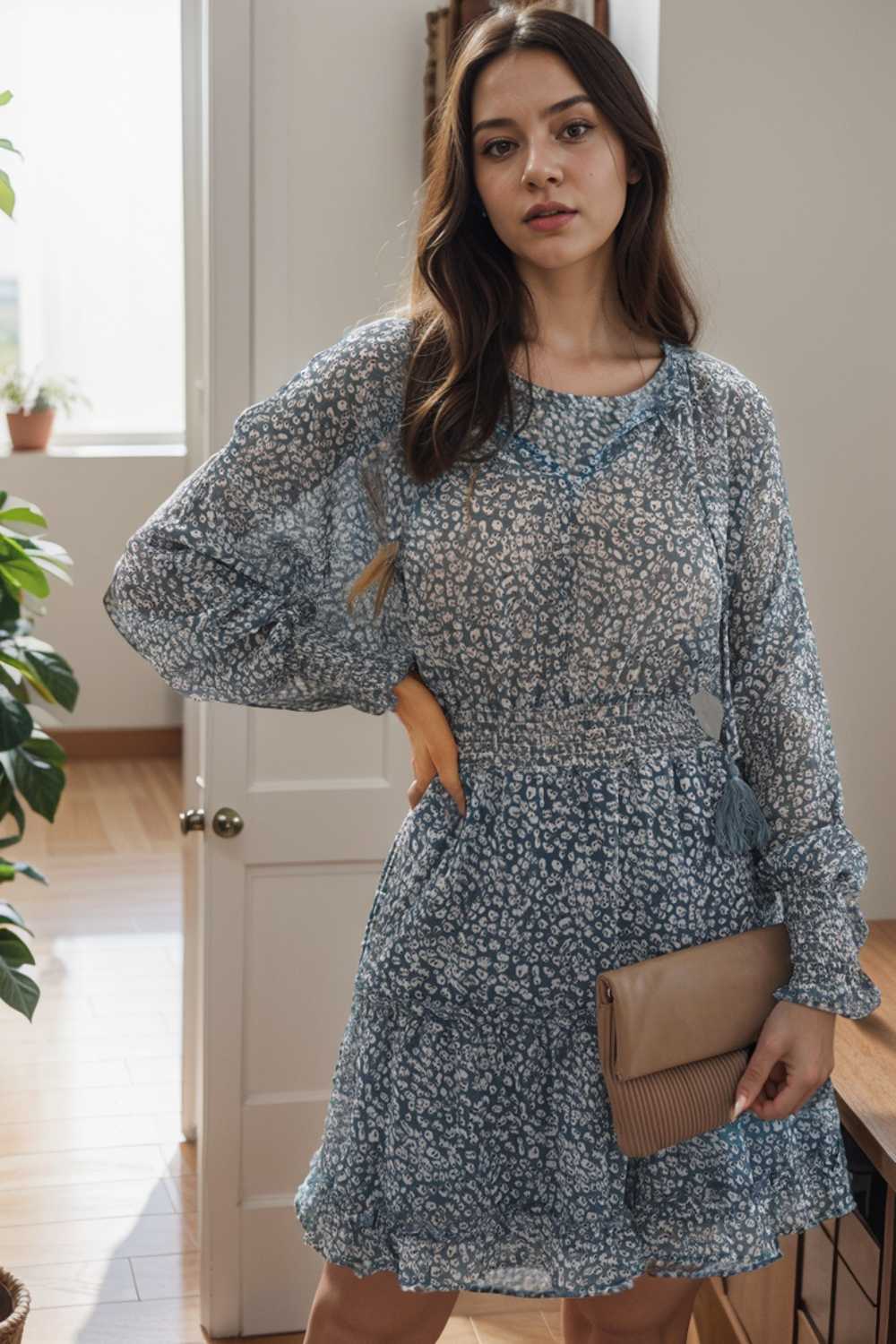 loose leopard print v neck dress drop shoulder a line closed cape paneled 111819