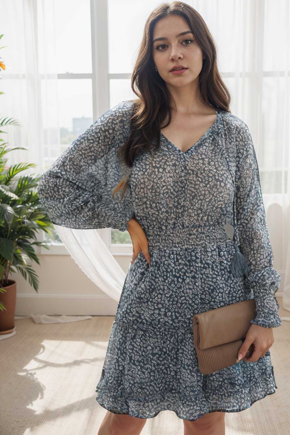 loose leopard print v neck dress drop shoulder a line closed cape paneled 111818