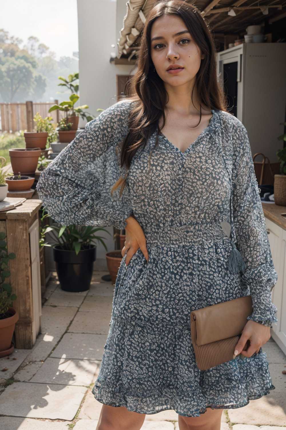 loose leopard print v neck dress drop shoulder a line closed cape paneled 117607