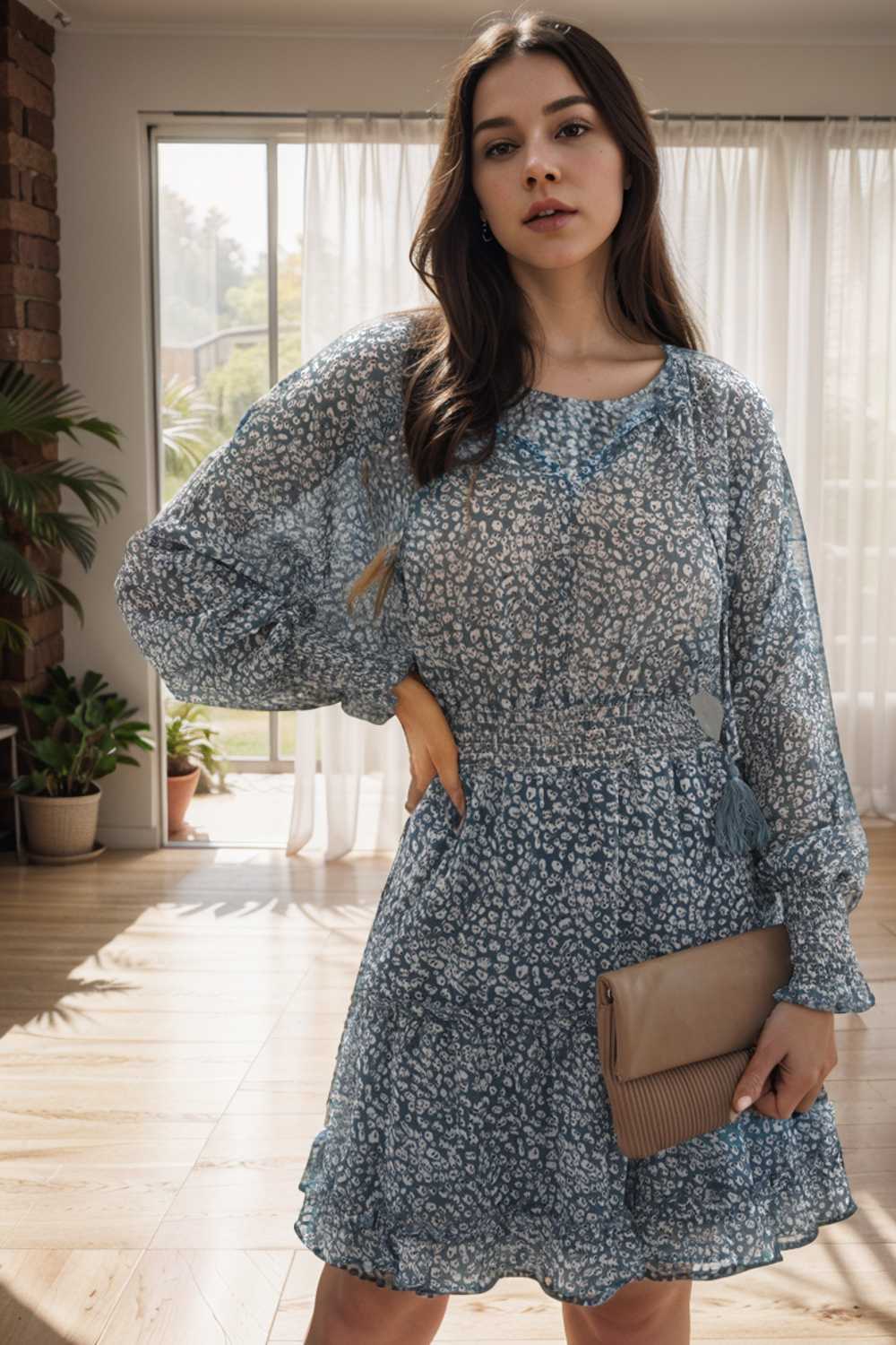 loose leopard print v neck dress drop shoulder a line closed cape paneled 109850