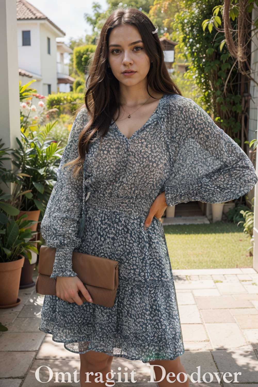loose leopard print v neck dress drop shoulder a line closed cape paneled 115695
