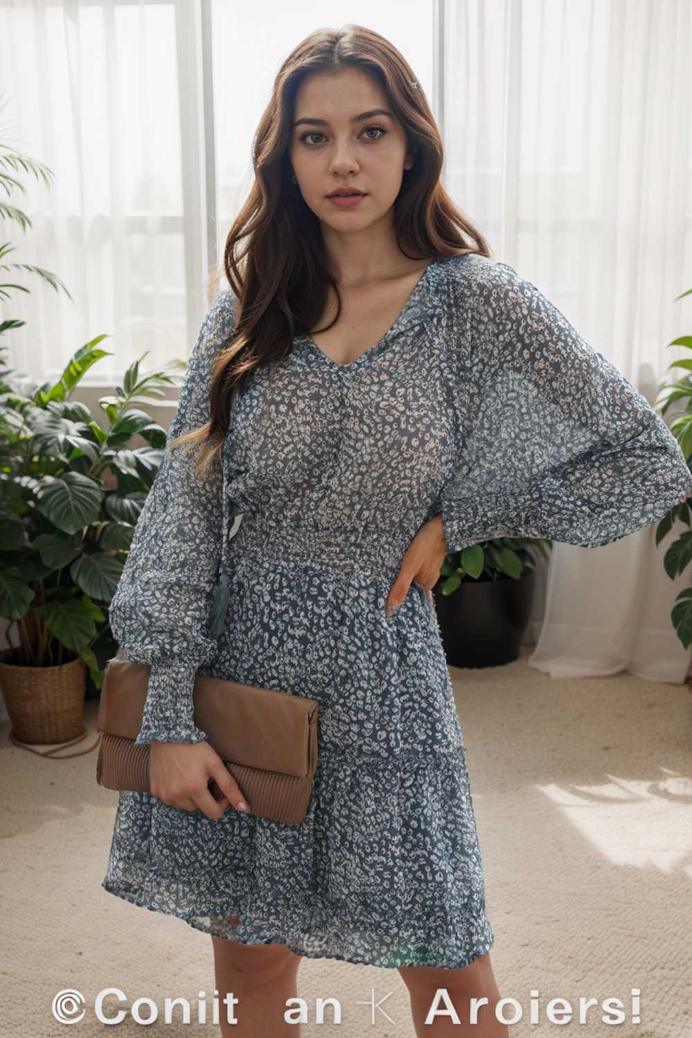 loose leopard print v neck dress drop shoulder a line closed cape paneled 111817