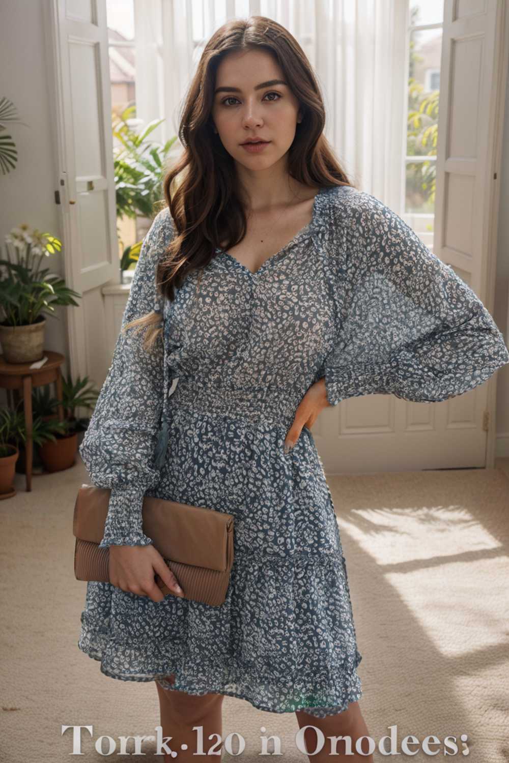 loose leopard print v neck dress drop shoulder a line closed cape paneled 135708