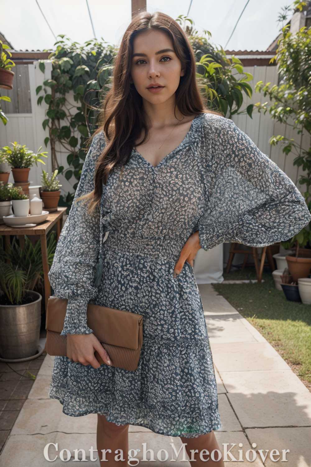 loose leopard print v neck dress drop shoulder a line closed cape paneled 142062