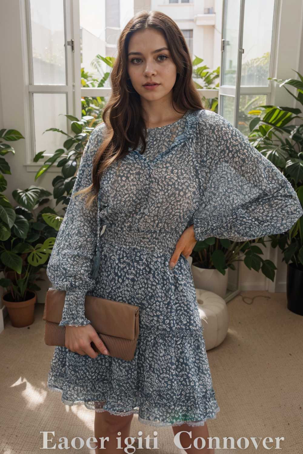 loose leopard print v neck dress drop shoulder a line closed cape paneled 130344