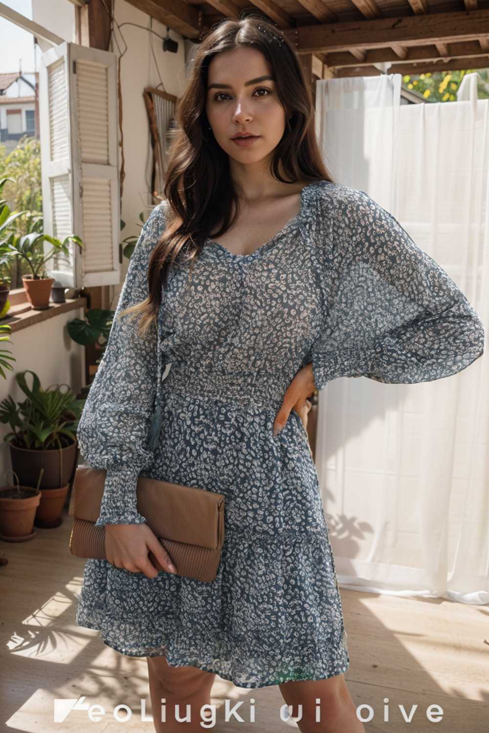 loose leopard print v neck dress drop shoulder a line closed cape paneled 126175
