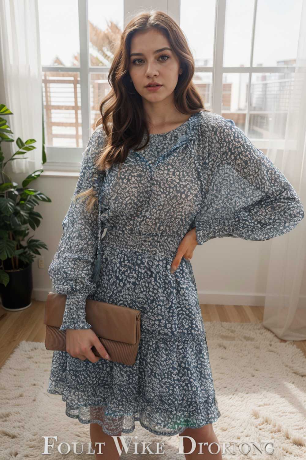 loose leopard print v neck dress drop shoulder a line closed cape paneled 111816