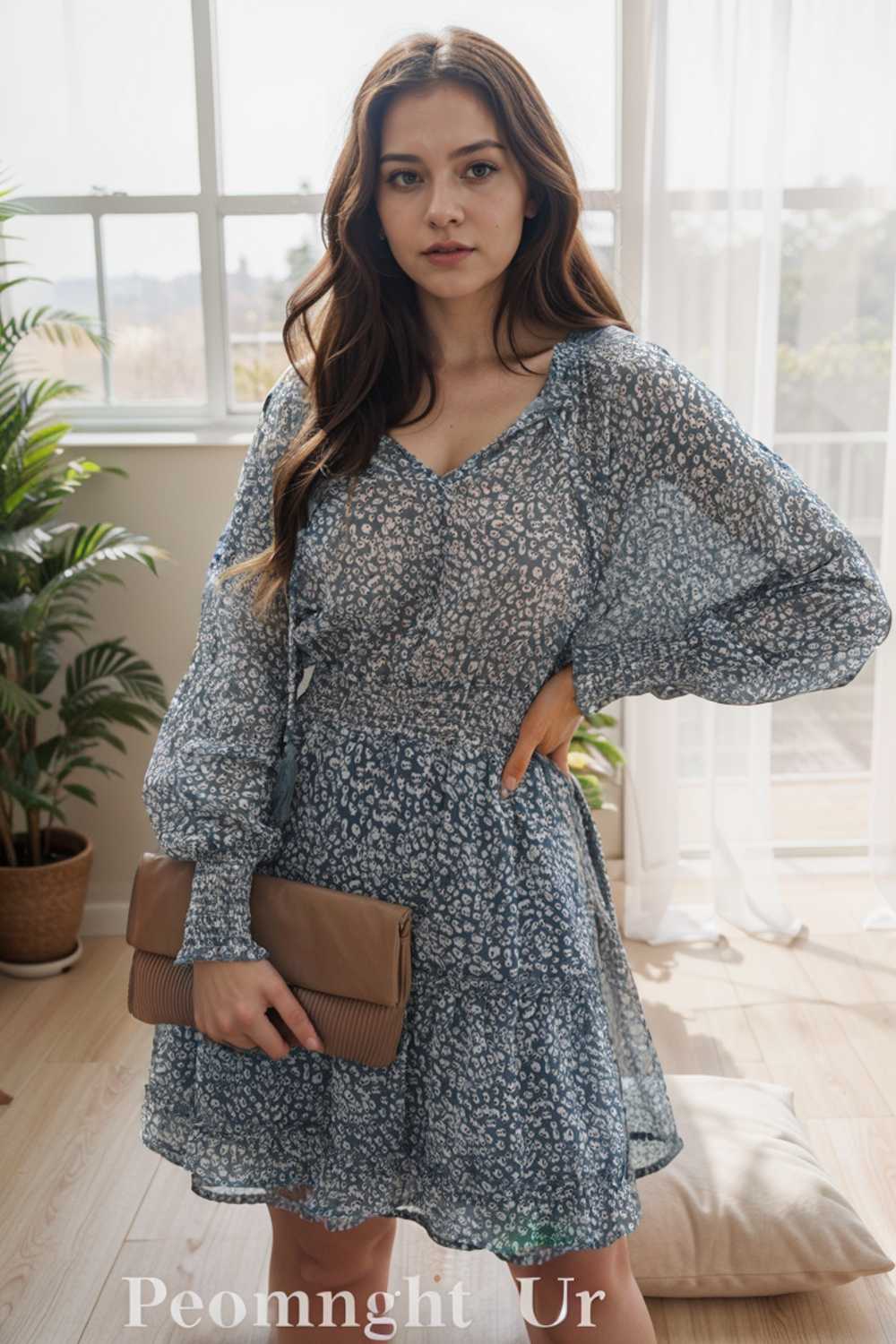 loose leopard print v neck dress drop shoulder a line closed cape paneled 130343