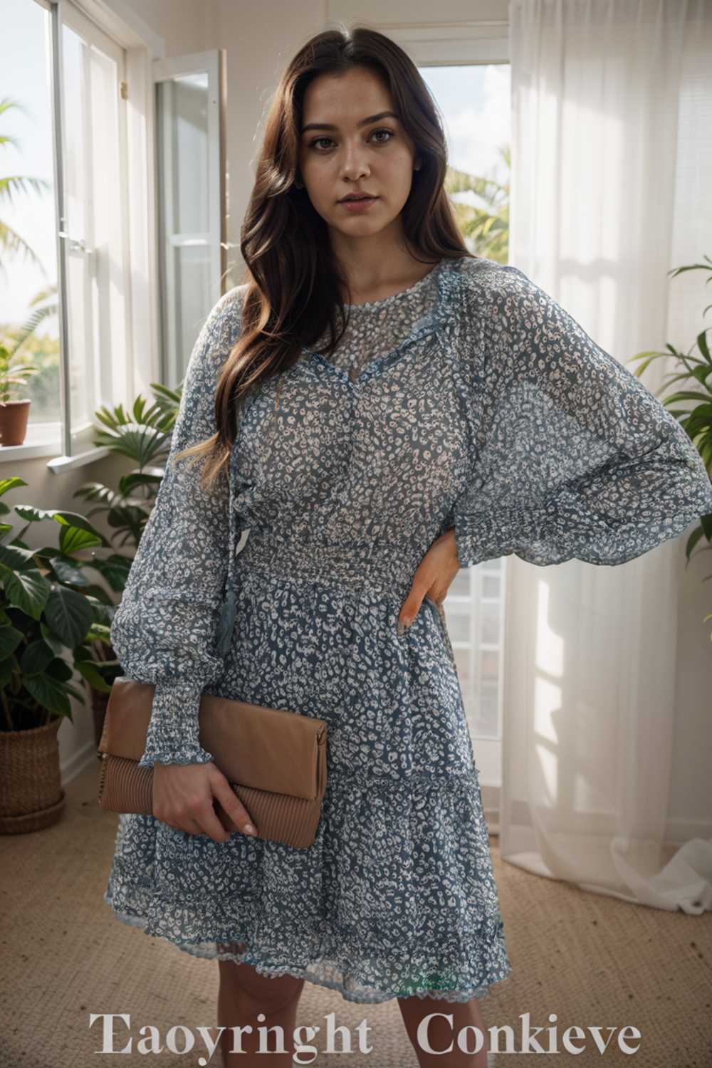 loose leopard print v neck dress drop shoulder a line closed cape paneled 115693
