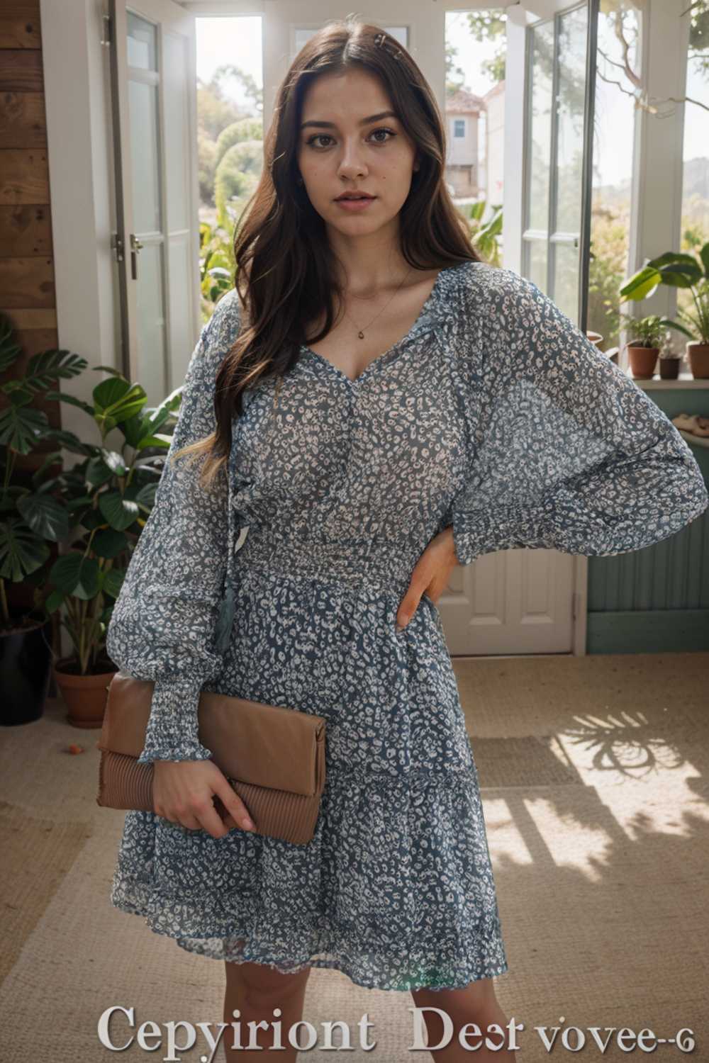 loose leopard print v neck dress drop shoulder a line closed cape paneled 111814