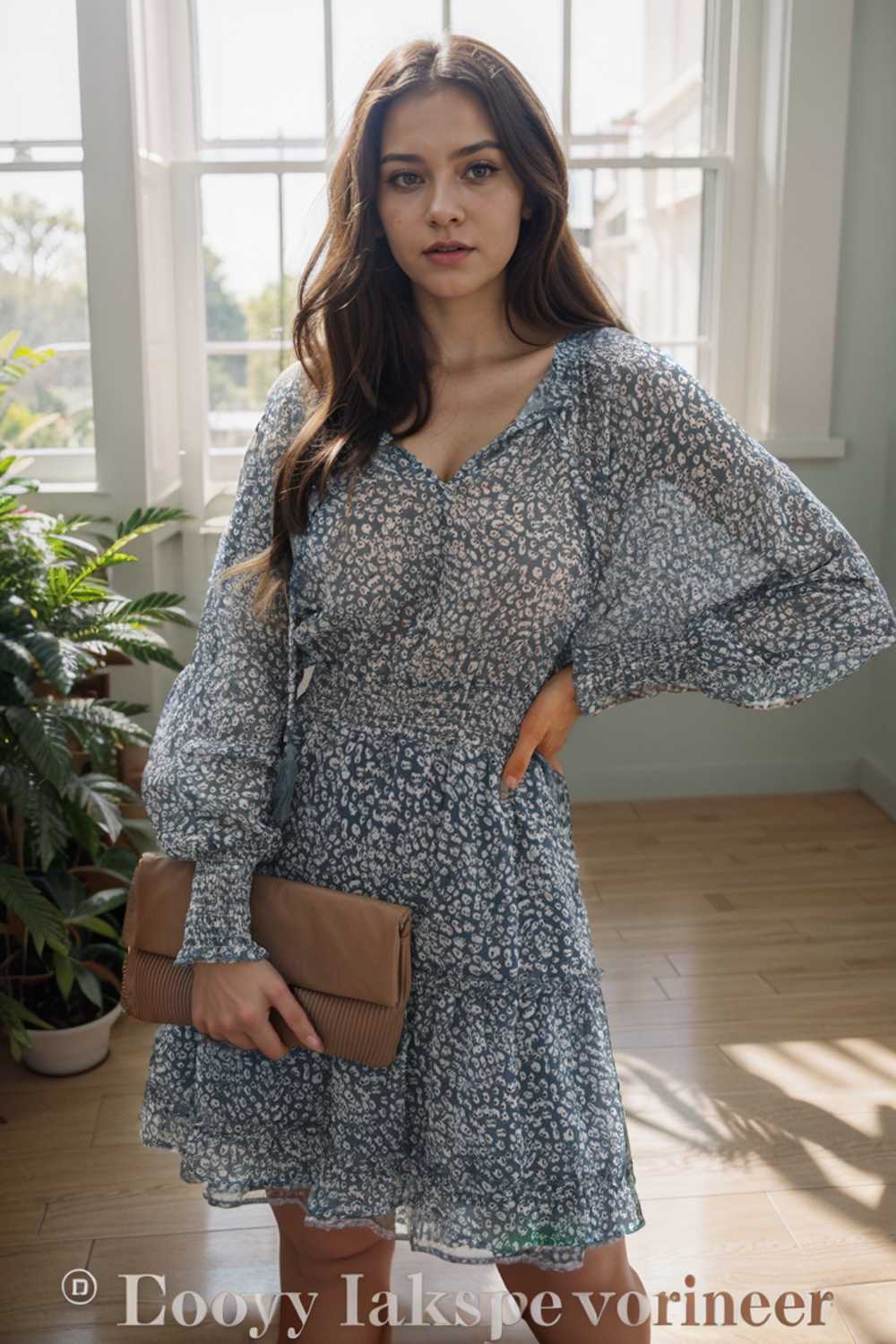loose leopard print v neck dress drop shoulder a line closed cape paneled 130340