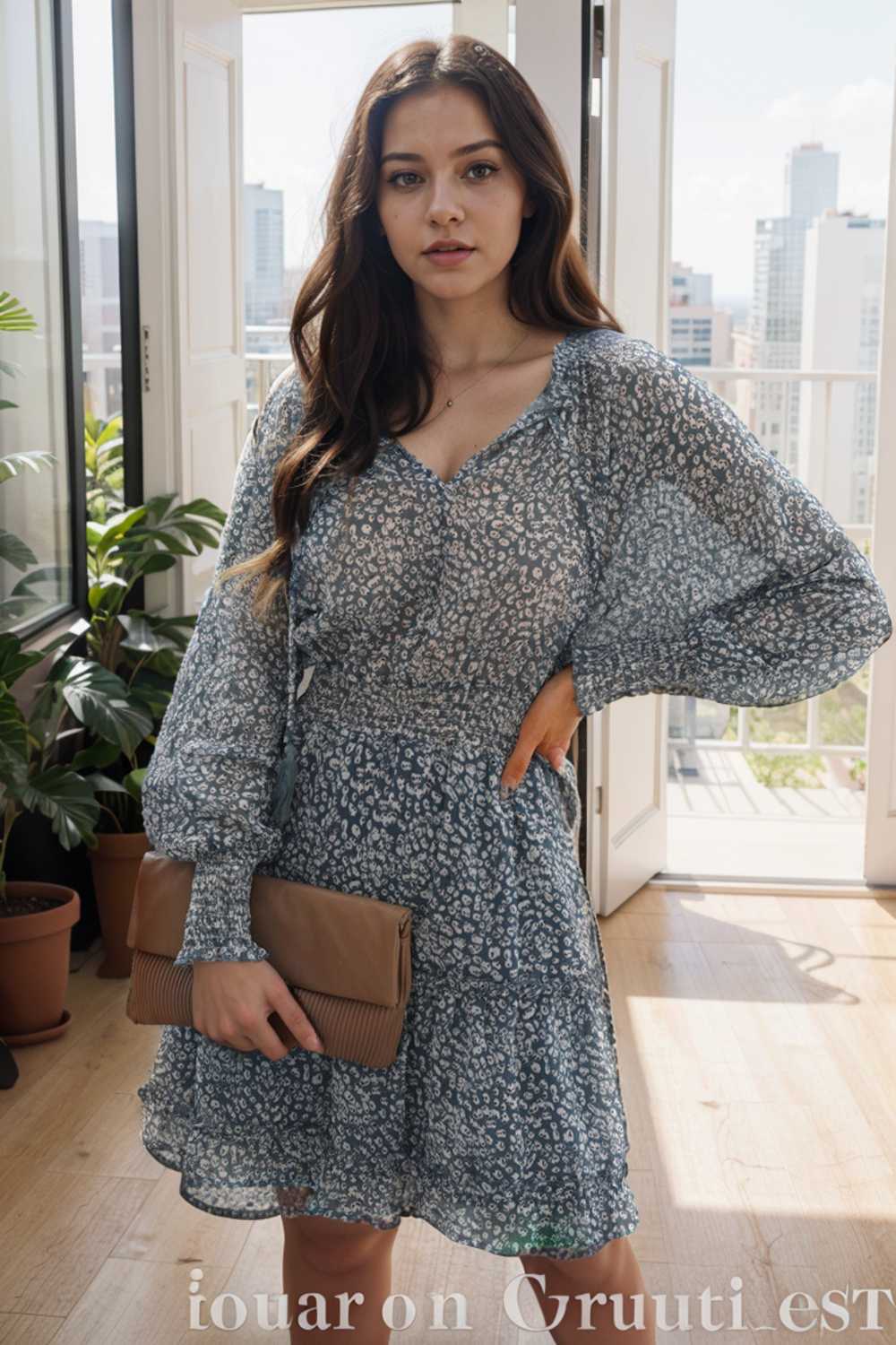 loose leopard print v neck dress drop shoulder a line closed cape paneled 111813