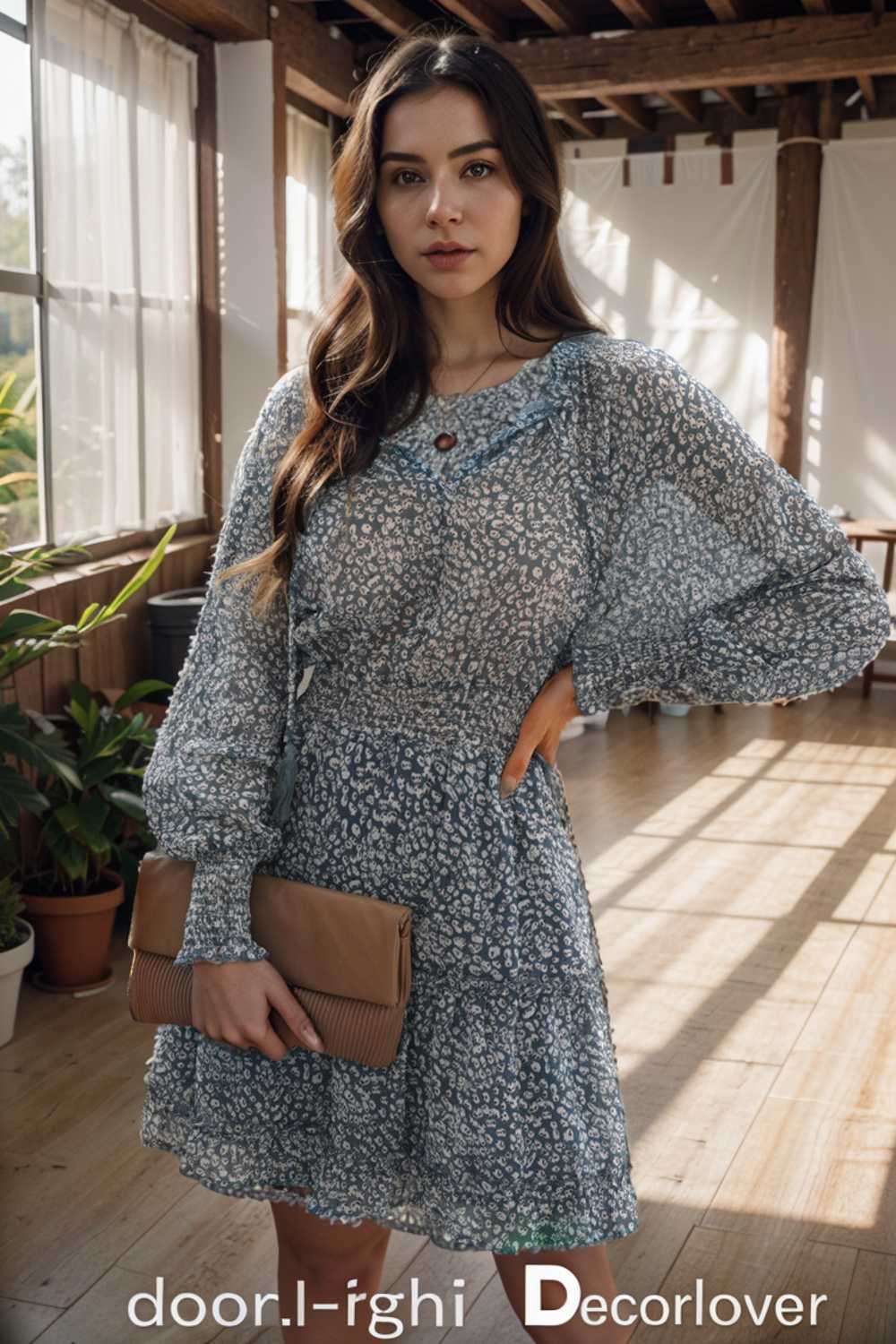 loose leopard print v neck dress drop shoulder a line closed cape paneled 109843