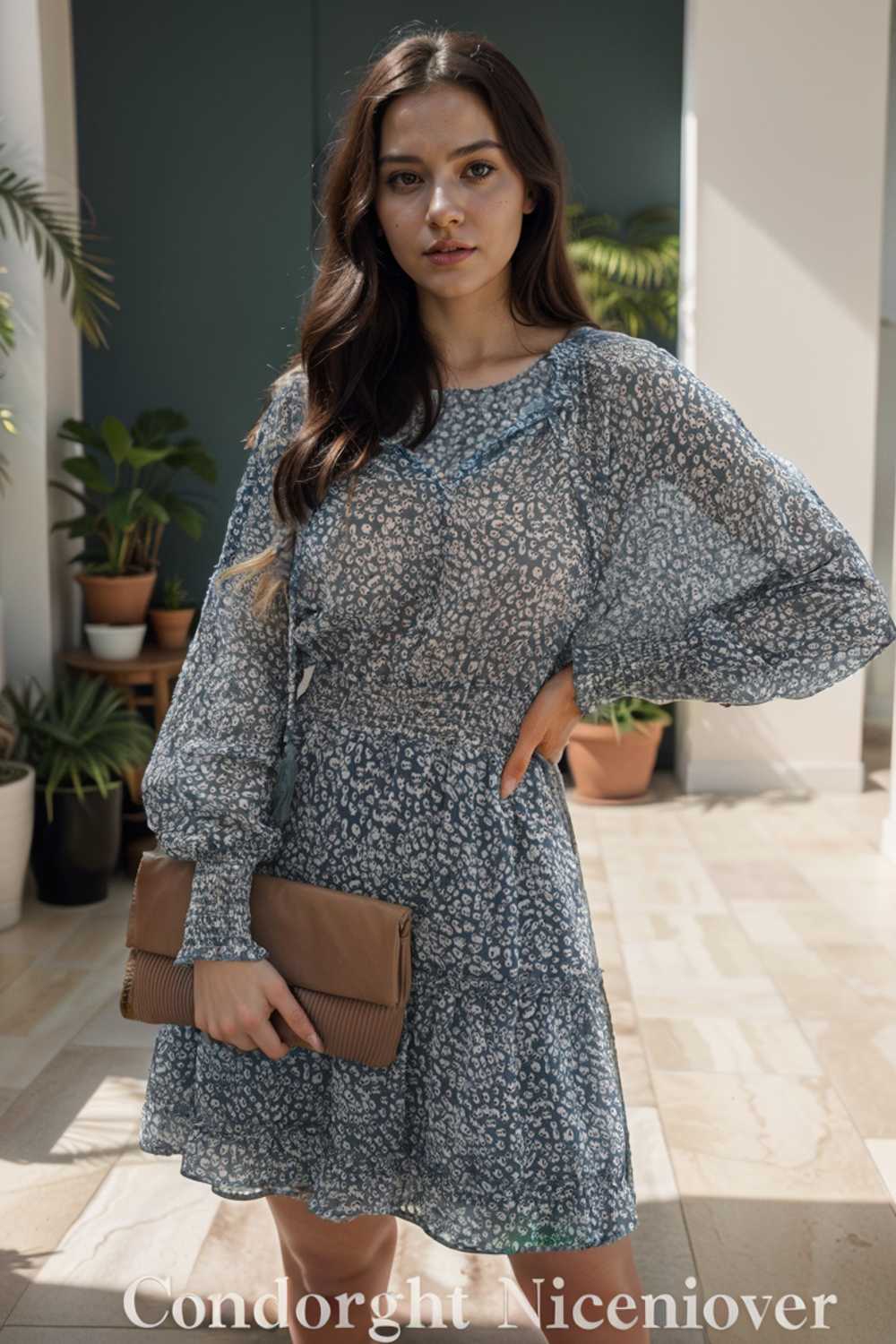 loose leopard print v neck dress drop shoulder a line closed cape paneled 115690