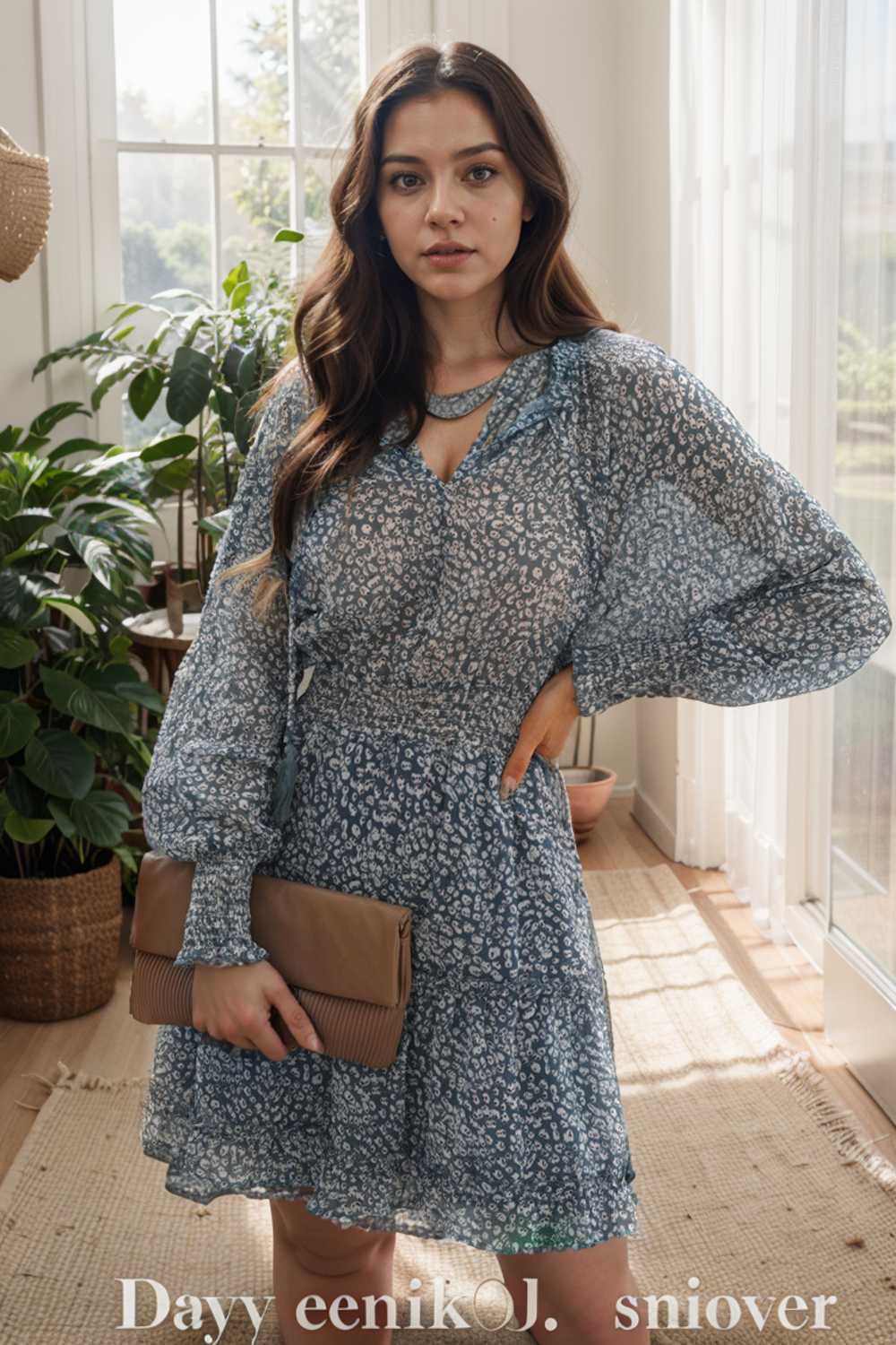 loose leopard print v neck dress drop shoulder a line closed cape paneled 111811