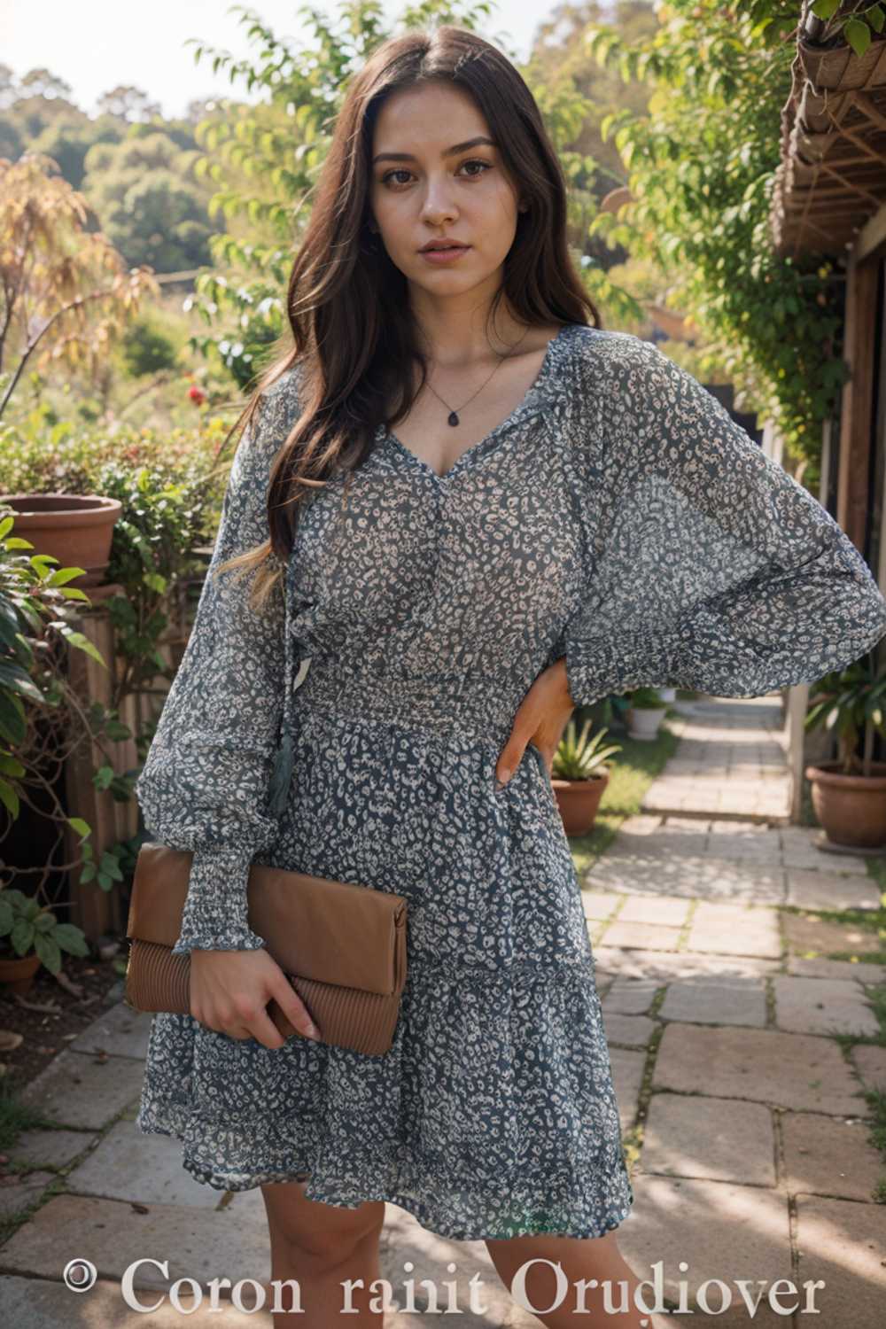 loose leopard print v neck dress drop shoulder a line closed cape paneled 130338